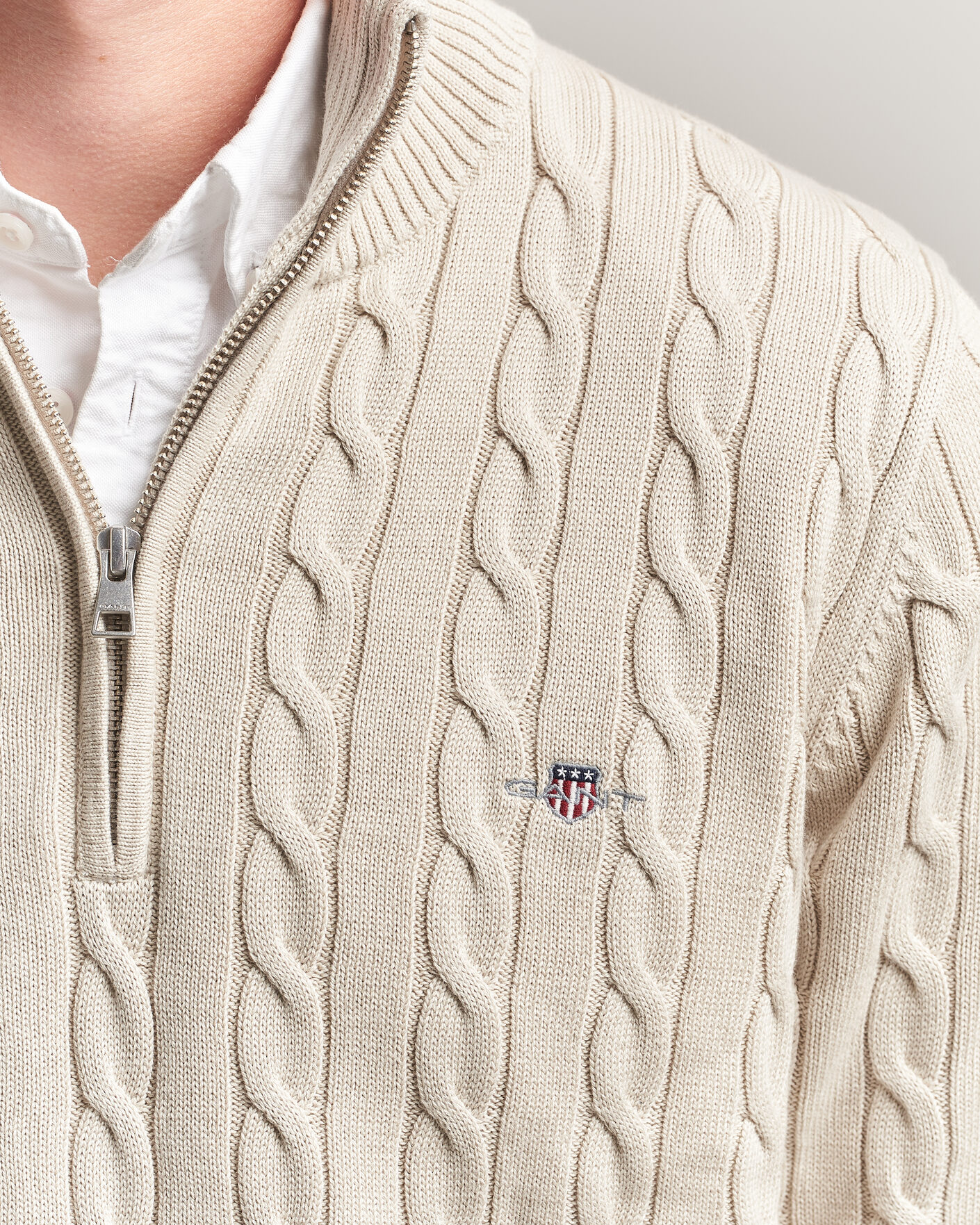 Homme | Pulls Et Tricots | Gant | Cotton Cable Half Zip Clay Beige