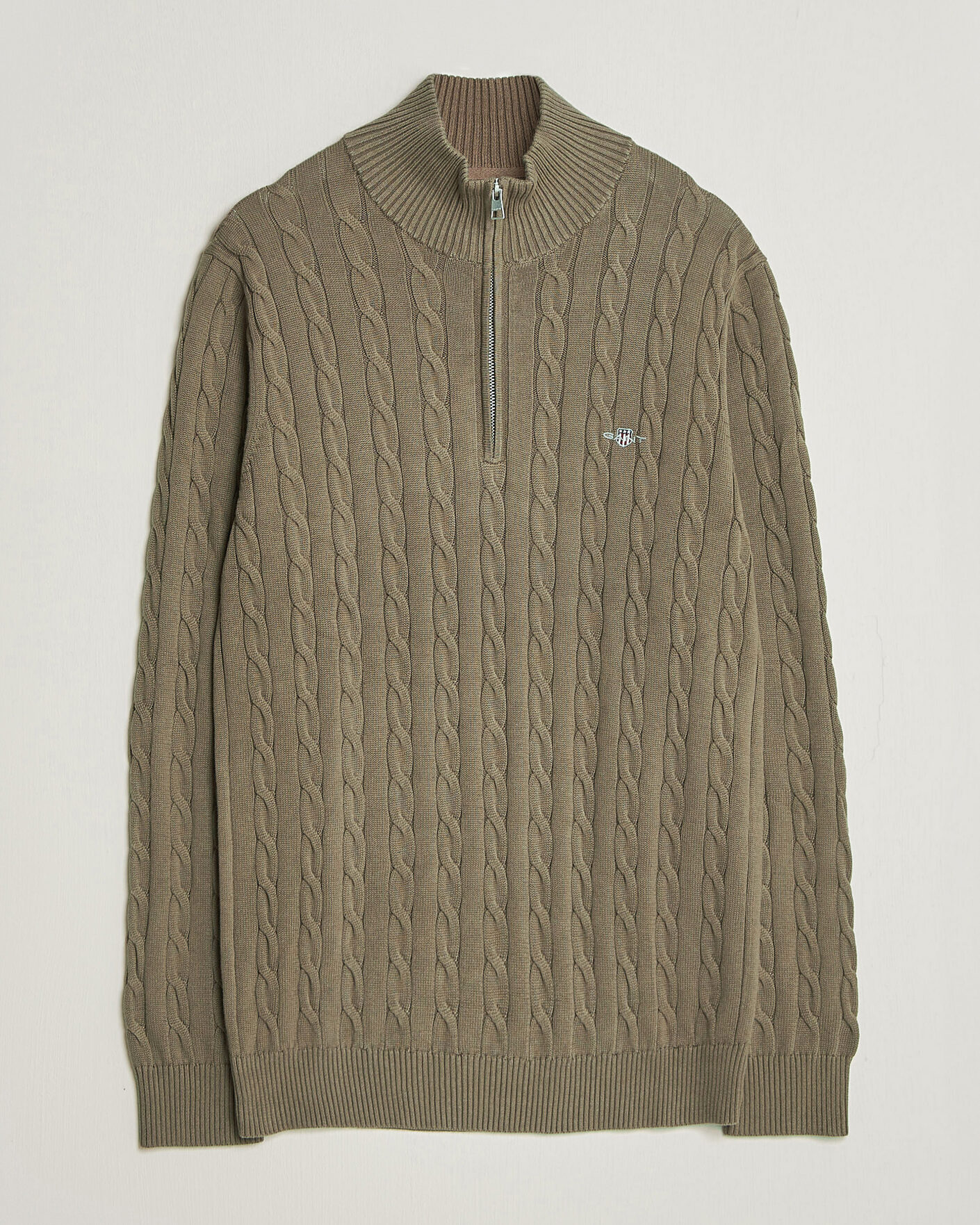 Homme | Pulls Et Tricots | Gant | Cotton Cable Half Zip Faded Taupe