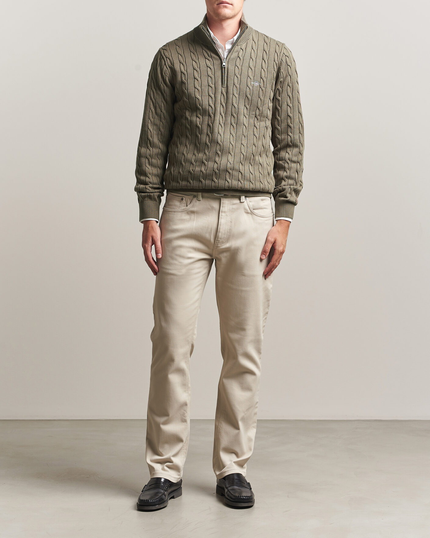Homme | Pulls Et Tricots | Gant | Cotton Cable Half Zip Faded Taupe