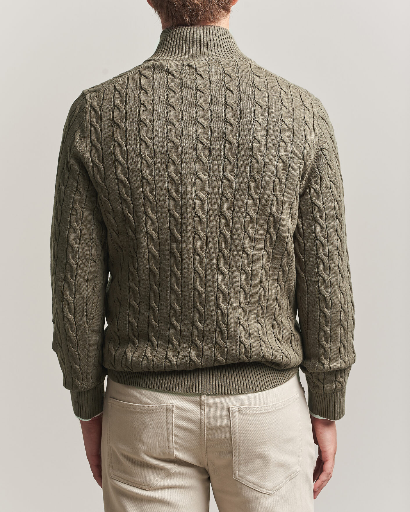 Homme | Pulls Et Tricots | Gant | Cotton Cable Half Zip Faded Taupe