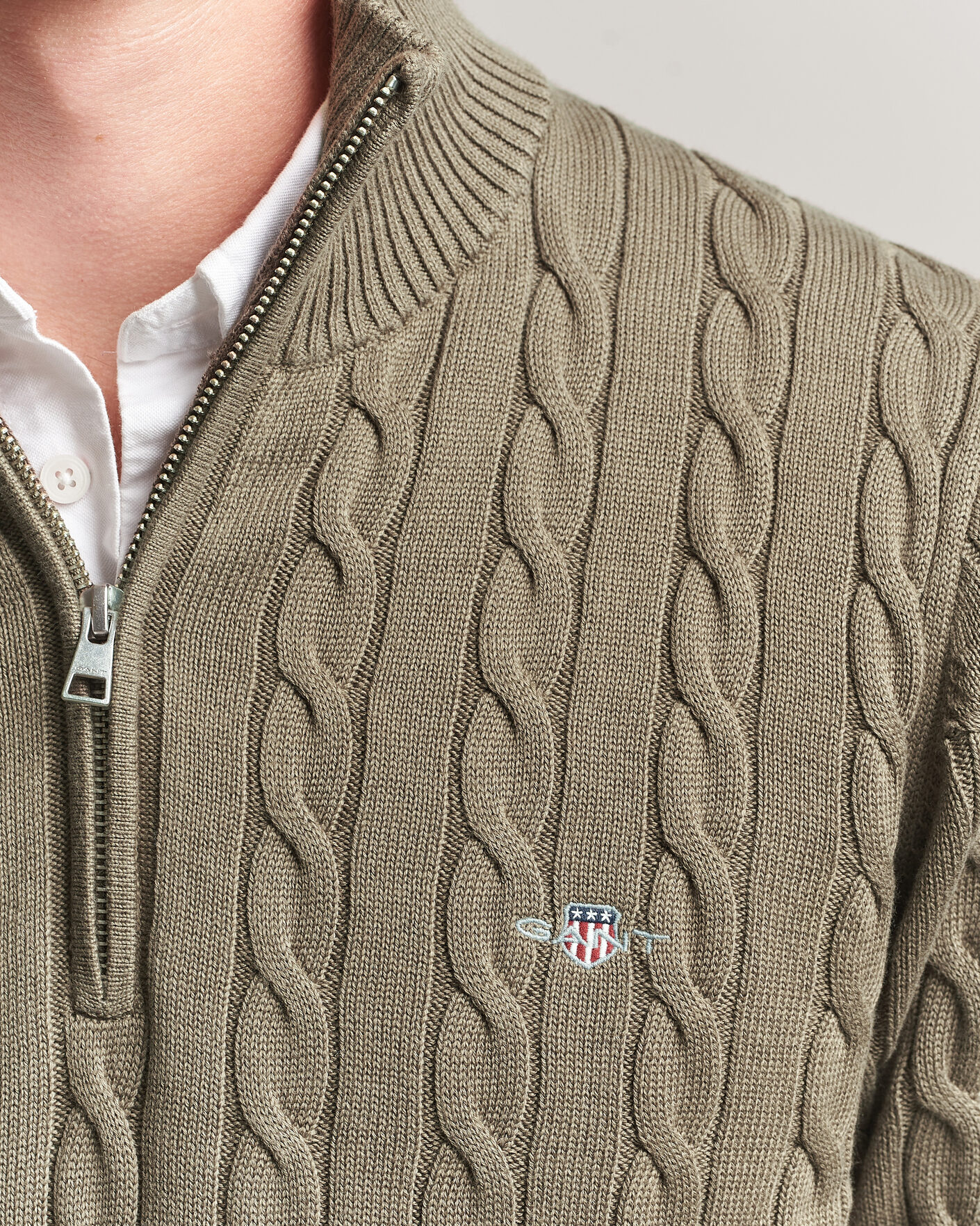Homme | Pulls Et Tricots | Gant | Cotton Cable Half Zip Faded Taupe