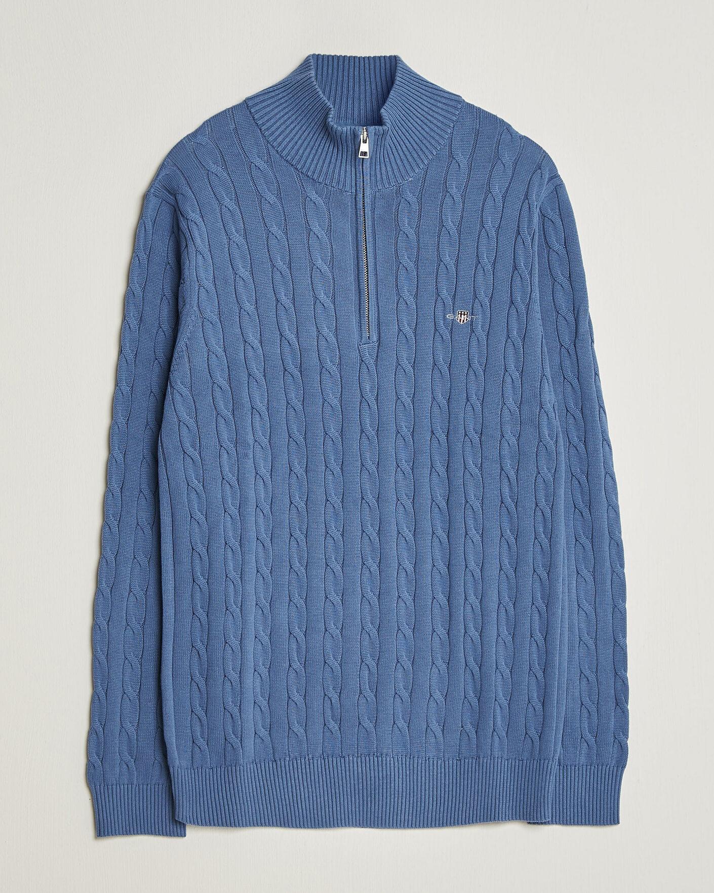 Homme | Pulls Et Tricots | Gant | Cotton Cable Half Zip Blue Horizon