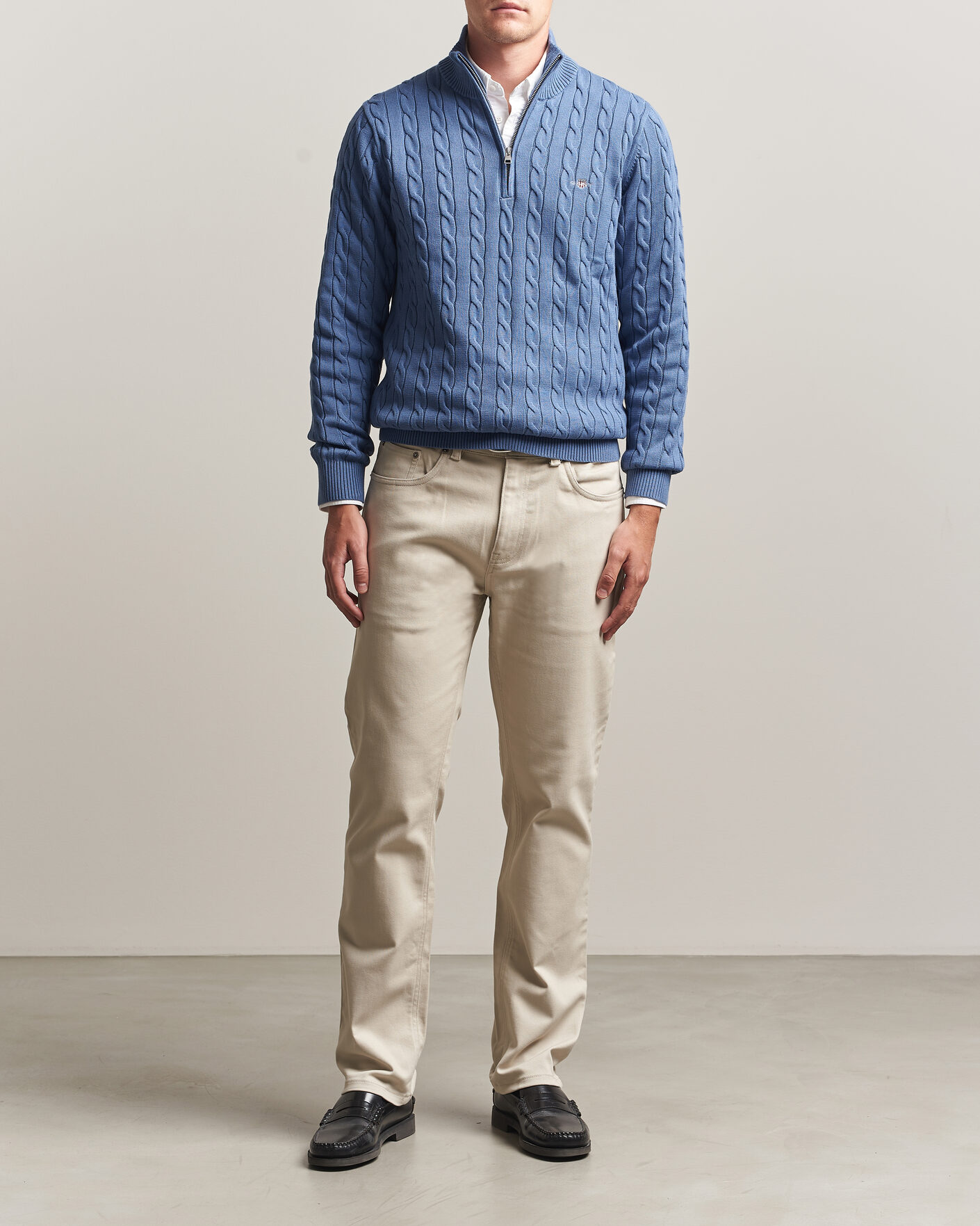 Homme | Pulls Et Tricots | Gant | Cotton Cable Half Zip Blue Horizon
