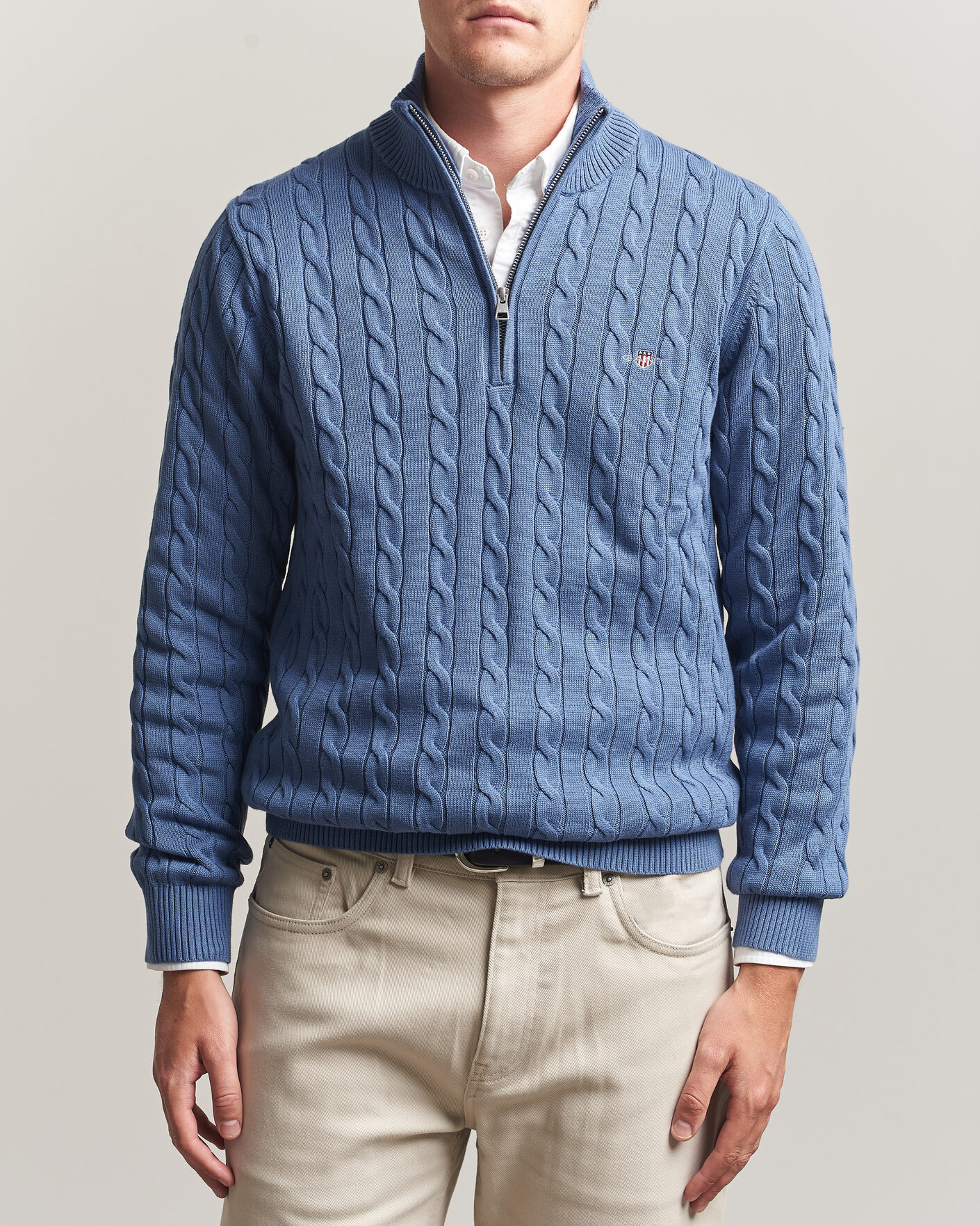 Homme | Pulls Et Tricots | Gant | Cotton Cable Half Zip Blue Horizon