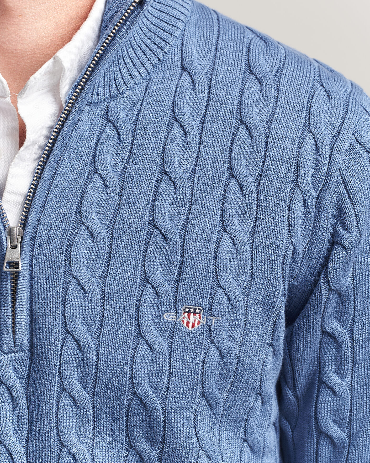 Homme | Pulls Et Tricots | Gant | Cotton Cable Half Zip Blue Horizon