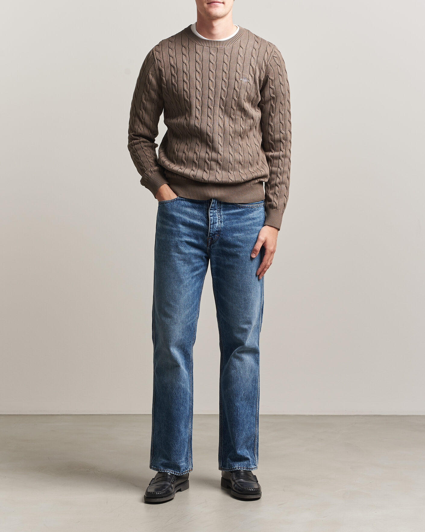 Homme | Pulls Et Tricots | Gant | Cotton Cable Crew Neck Faded Taupe
