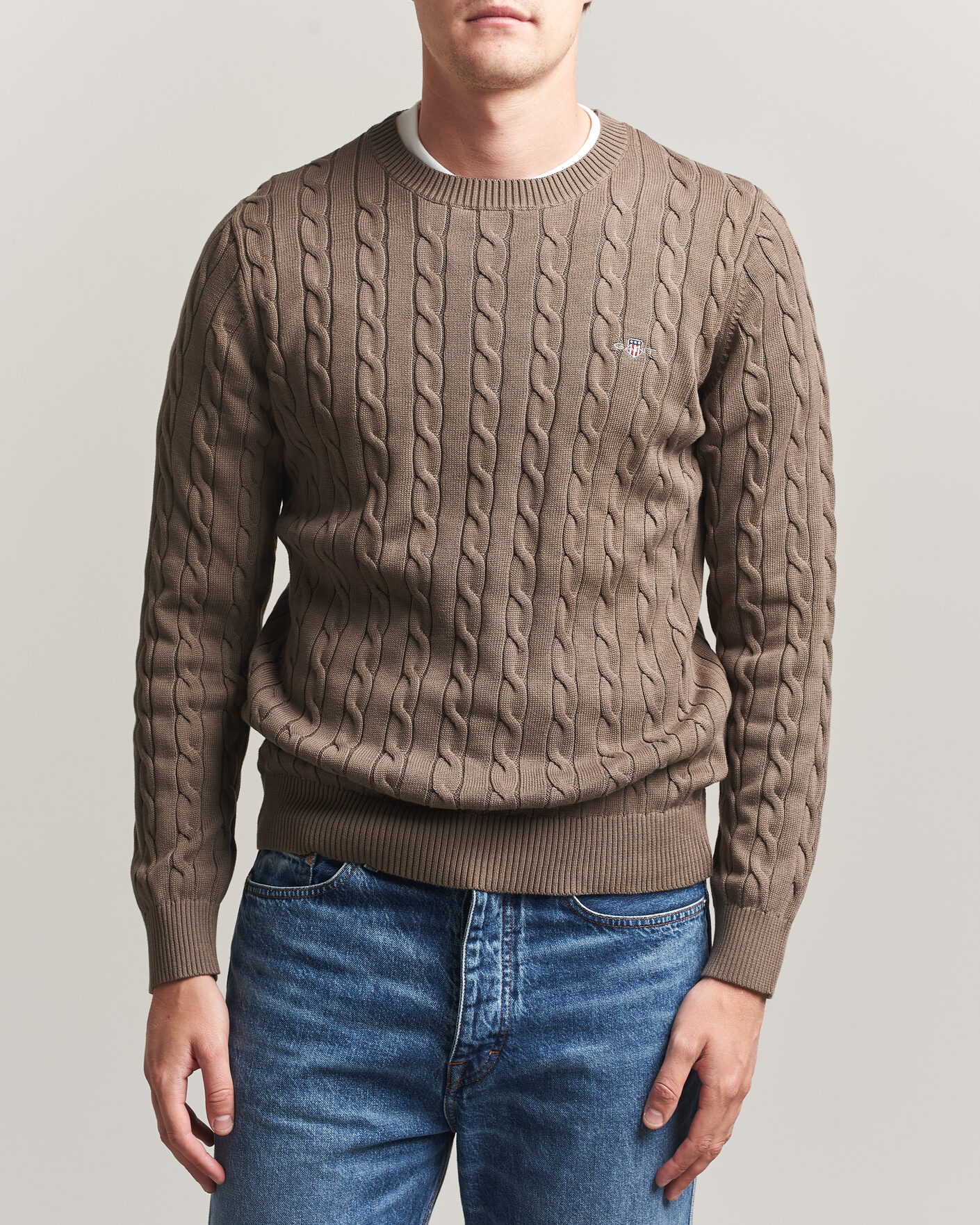 Homme | Pulls Et Tricots | Gant | Cotton Cable Crew Neck Faded Taupe