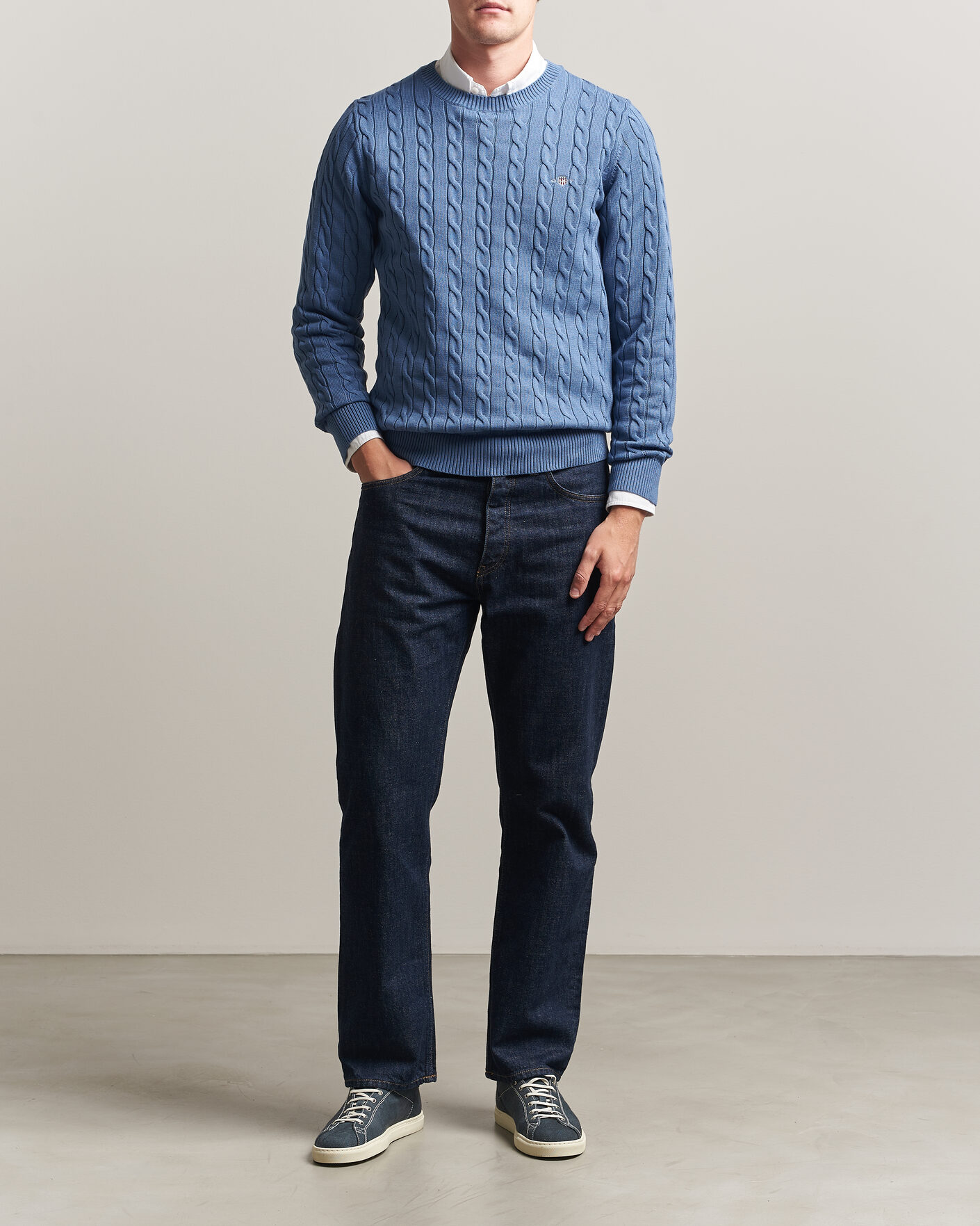 Homme | Pulls Et Tricots | Gant | Cotton Cable Crew Neck Blue Horizon