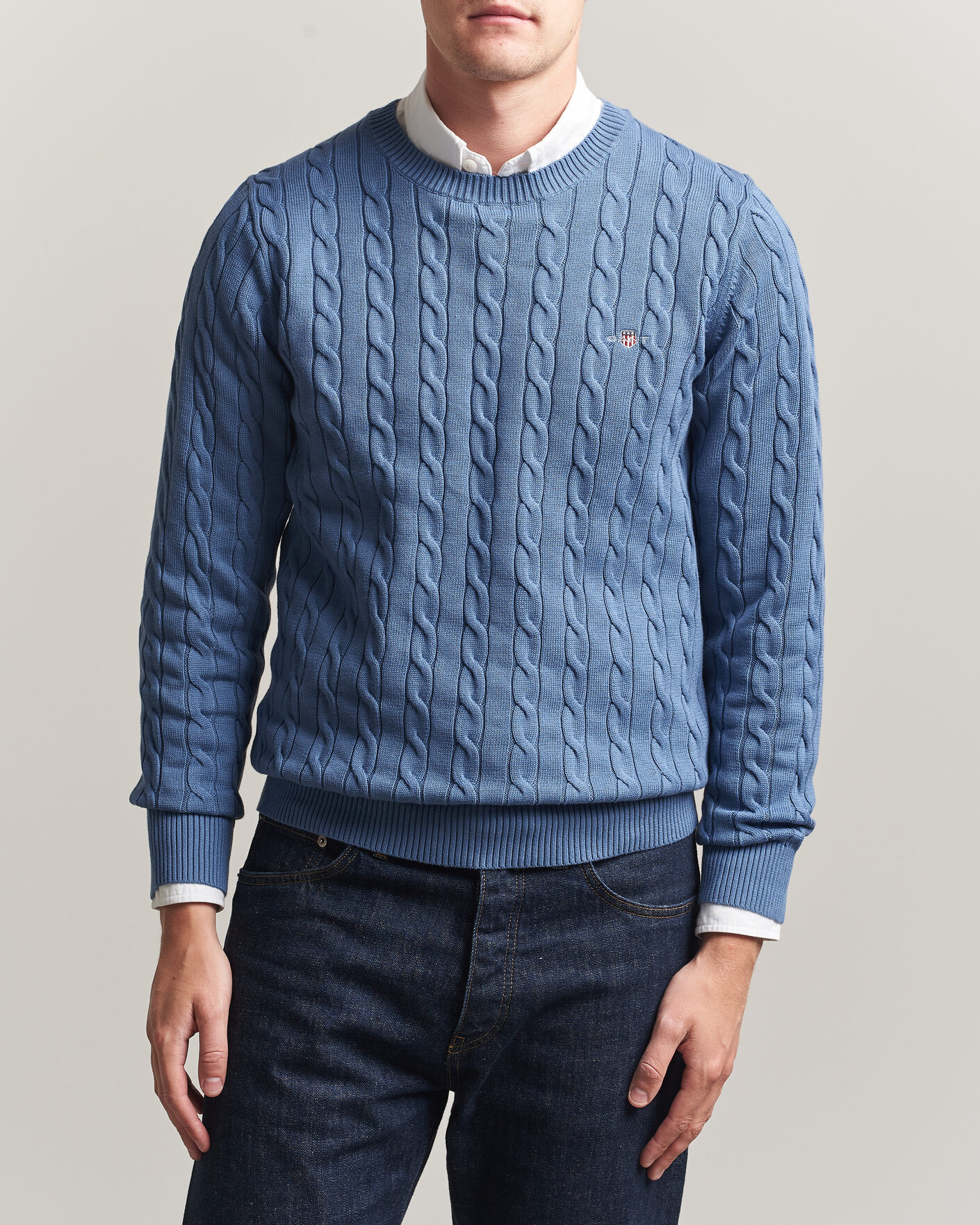 Homme | Pulls Et Tricots | Gant | Cotton Cable Crew Neck Blue Horizon