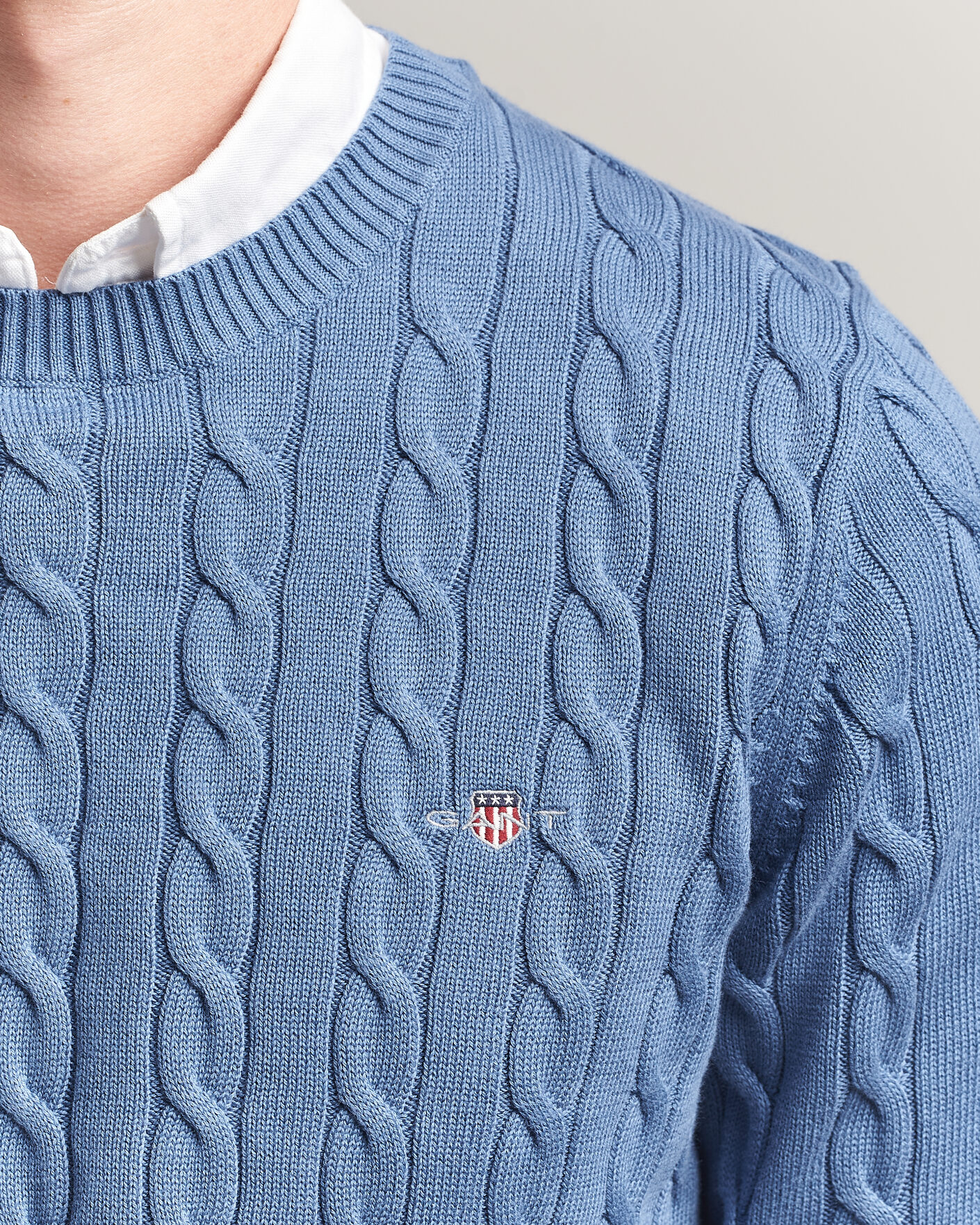 Homme | Pulls Et Tricots | Gant | Cotton Cable Crew Neck Blue Horizon