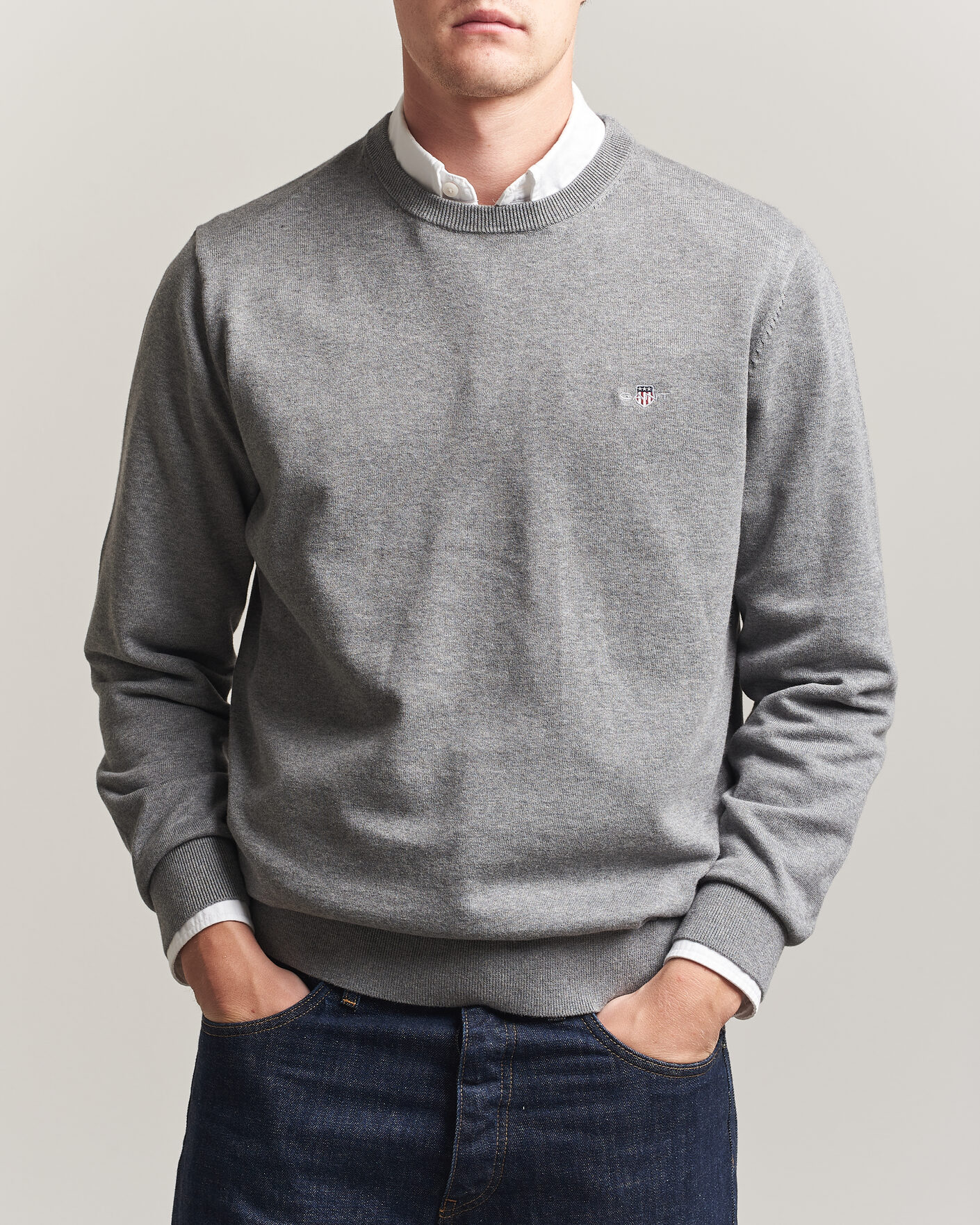 Homme | Pulls Et Tricots | Gant | Classic Cotton Crew Neck Dark Grey Melange