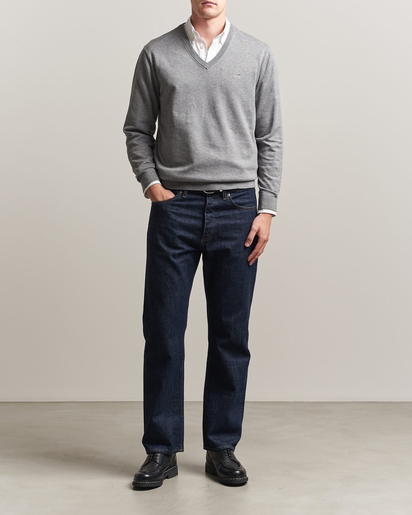 Homme | Pulls Et Tricots | Gant | Classic Cotton V-Neck Dark Grey Melange
