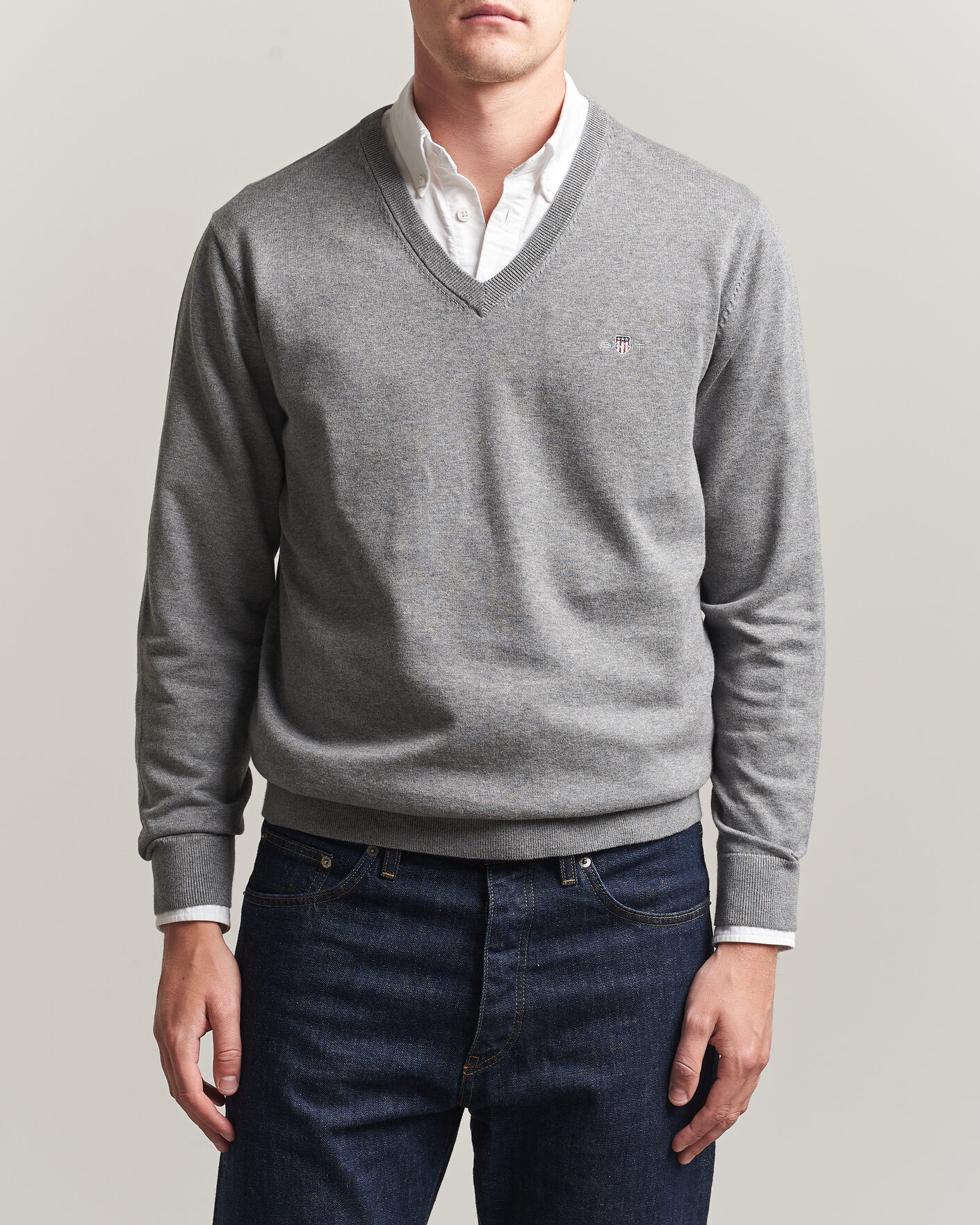 Homme | Pulls Et Tricots | Gant | Classic Cotton V-Neck Dark Grey Melange