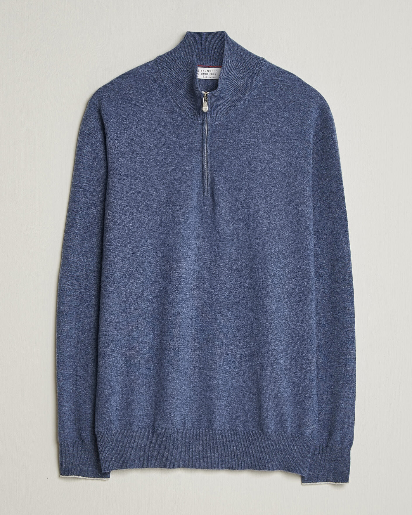 Homme | Pulls Et Tricots | Brunello Cucinelli | 2 Ply Cashmere Half Zip Denim Blue