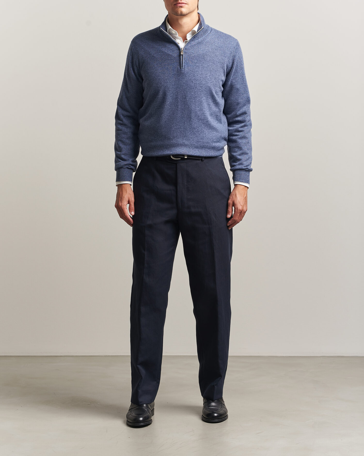 Homme | Pulls Et Tricots | Brunello Cucinelli | 2 Ply Cashmere Half Zip Denim Blue