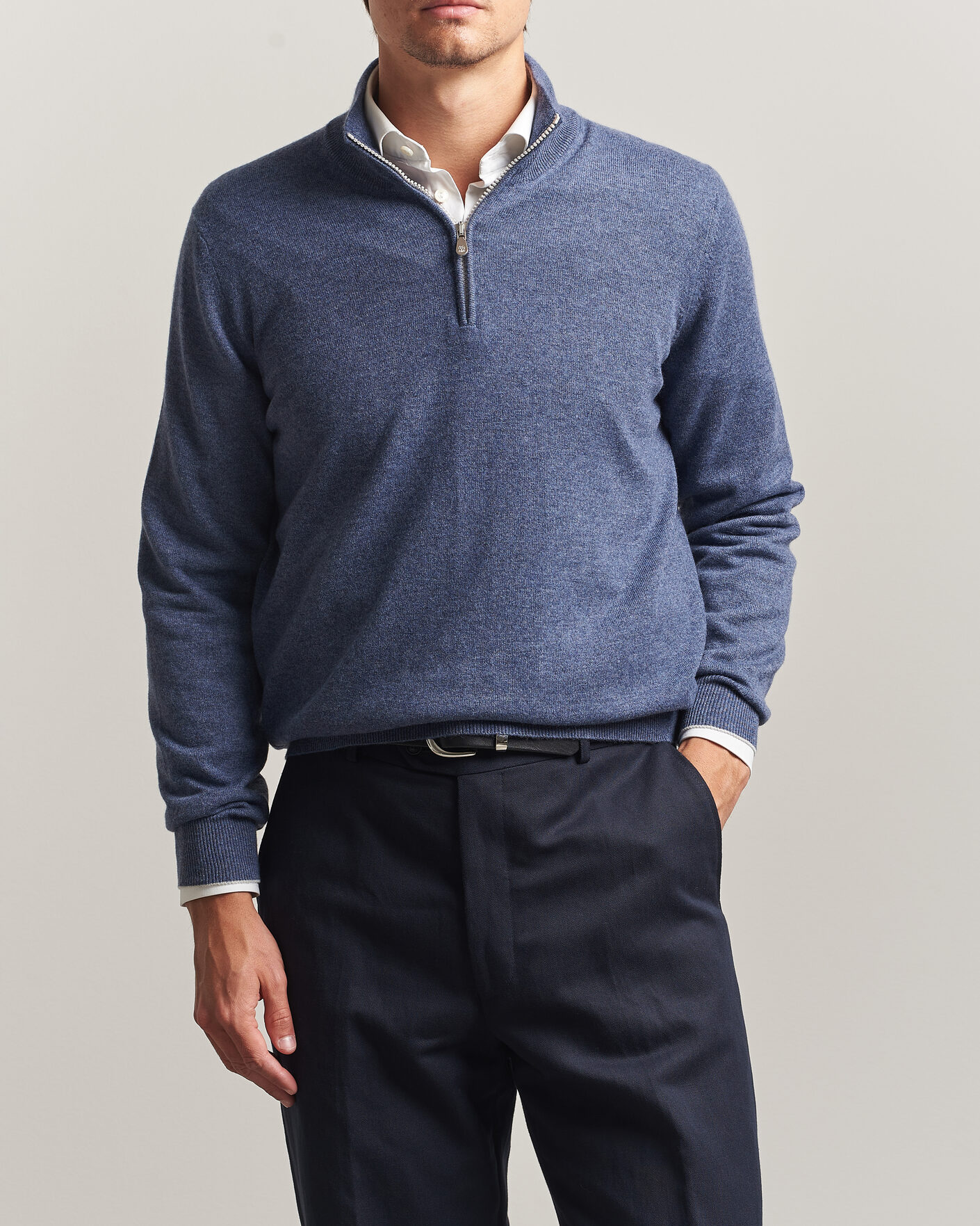 Homme | Pulls Et Tricots | Brunello Cucinelli | 2 Ply Cashmere Half Zip Denim Blue