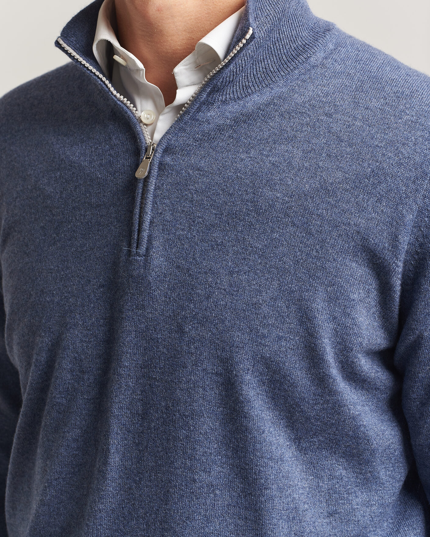 Homme | Pulls Et Tricots | Brunello Cucinelli | 2 Ply Cashmere Half Zip Denim Blue