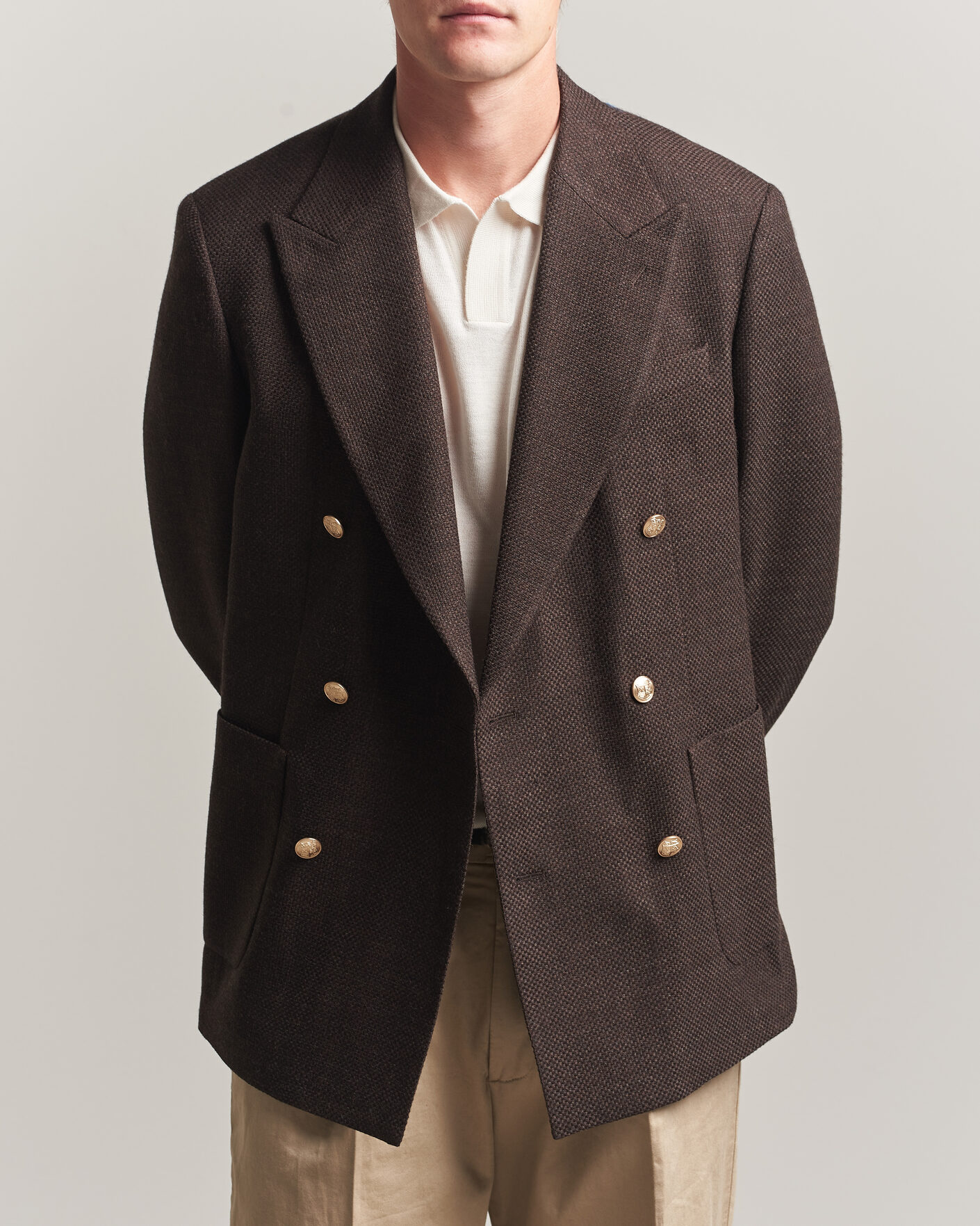 Homme | Blazers | Gant | Wool Textured Double Breasted Blazer Black Brown