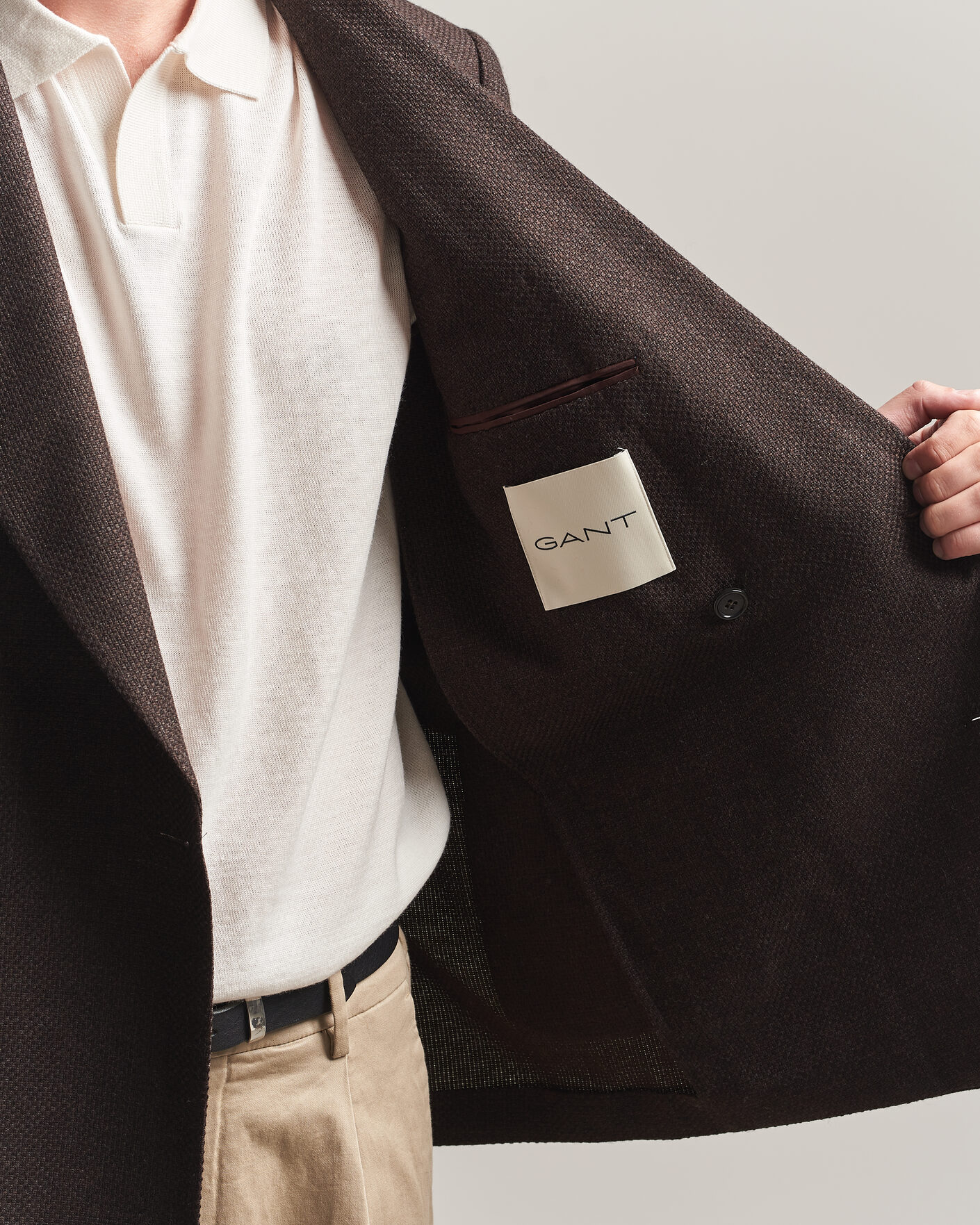 Homme | Blazers | Gant | Wool Textured Double Breasted Blazer Black Brown