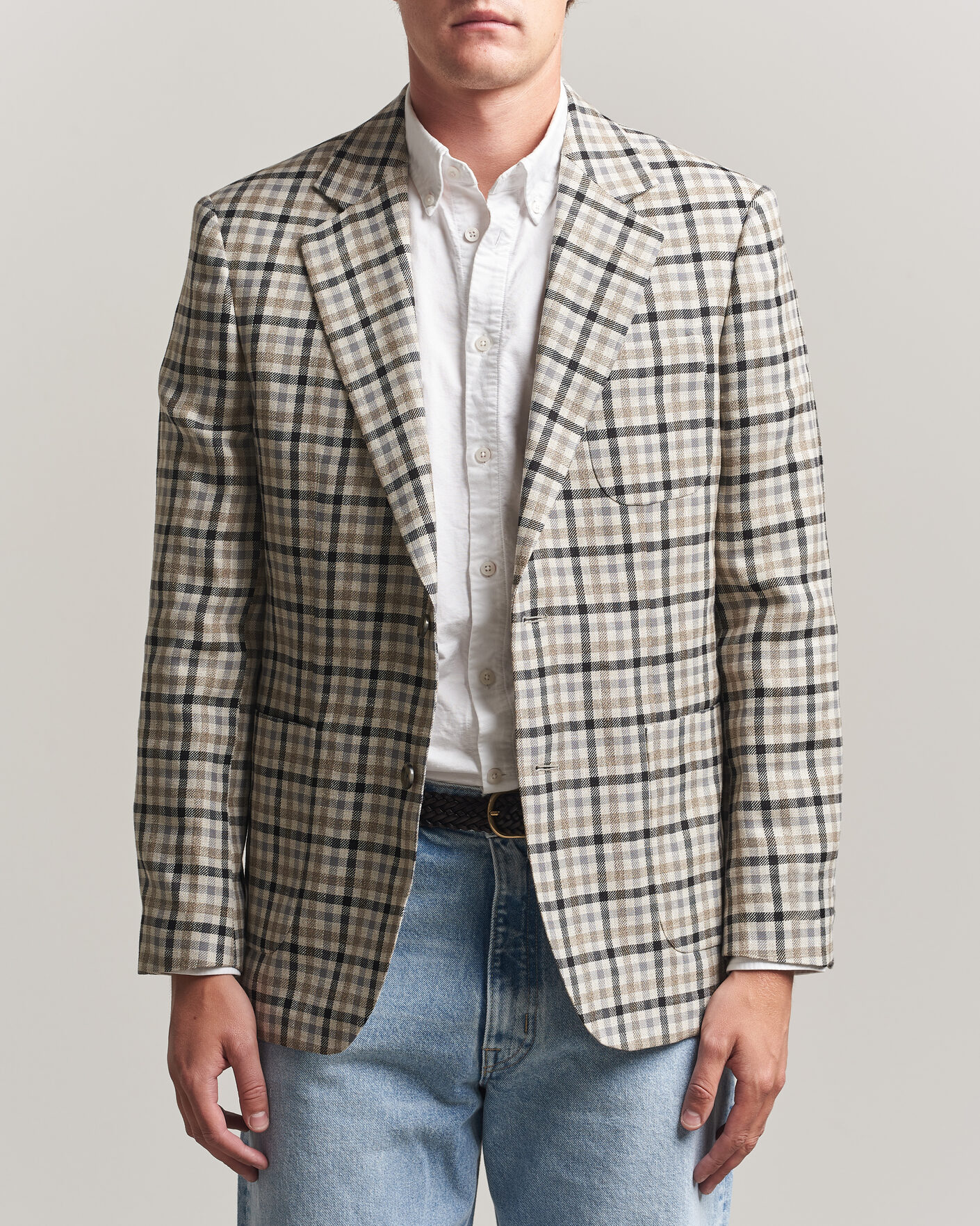Homme | Blazers | Gant | Wool/Linen Checked Blazer Cream