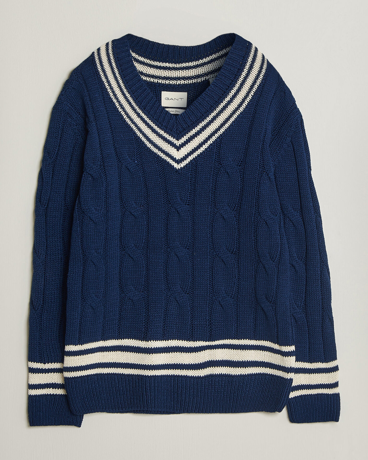 Homme | Pulls Et Tricots | Gant | Mercerized Cotton Knitted Cable V-Neck Persian Blue