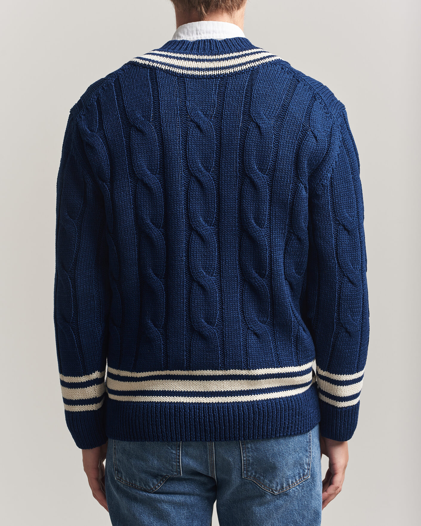Homme | Pulls Et Tricots | Gant | Mercerized Cotton Knitted Cable V-Neck Persian Blue