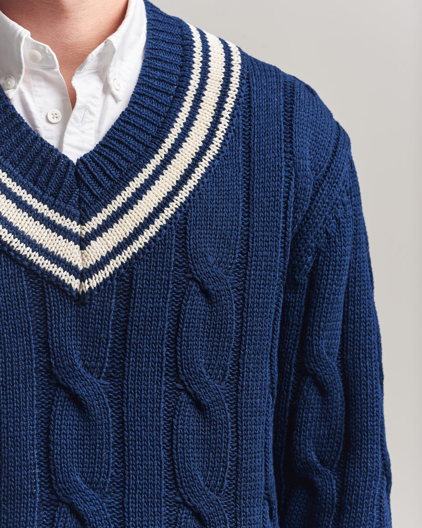 Homme | Pulls Et Tricots | Gant | Mercerized Cotton Knitted Cable V-Neck Persian Blue