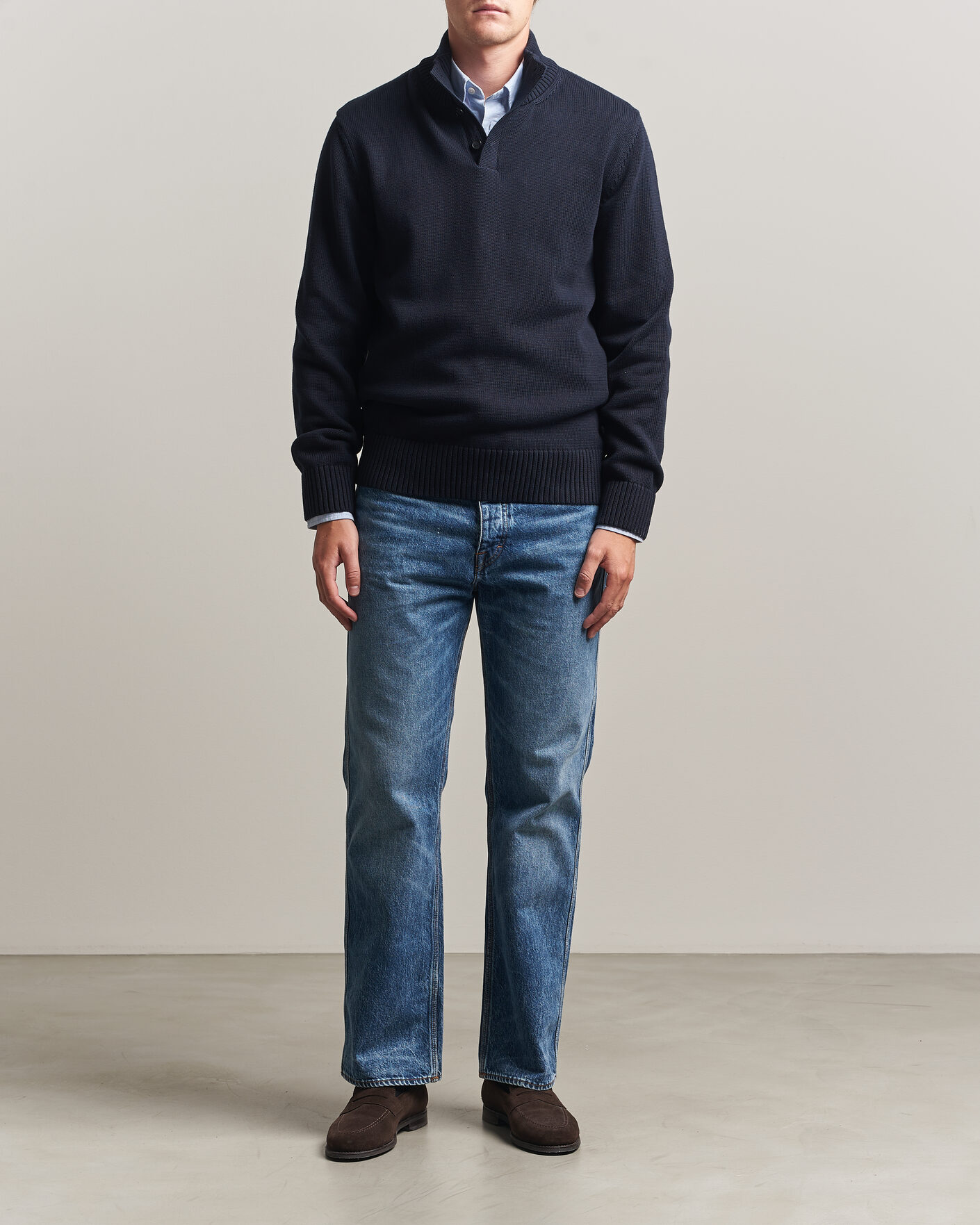 Homme | Pulls Et Tricots | Gant | Supima Cotton Half Buttoned Neck Evening Blue