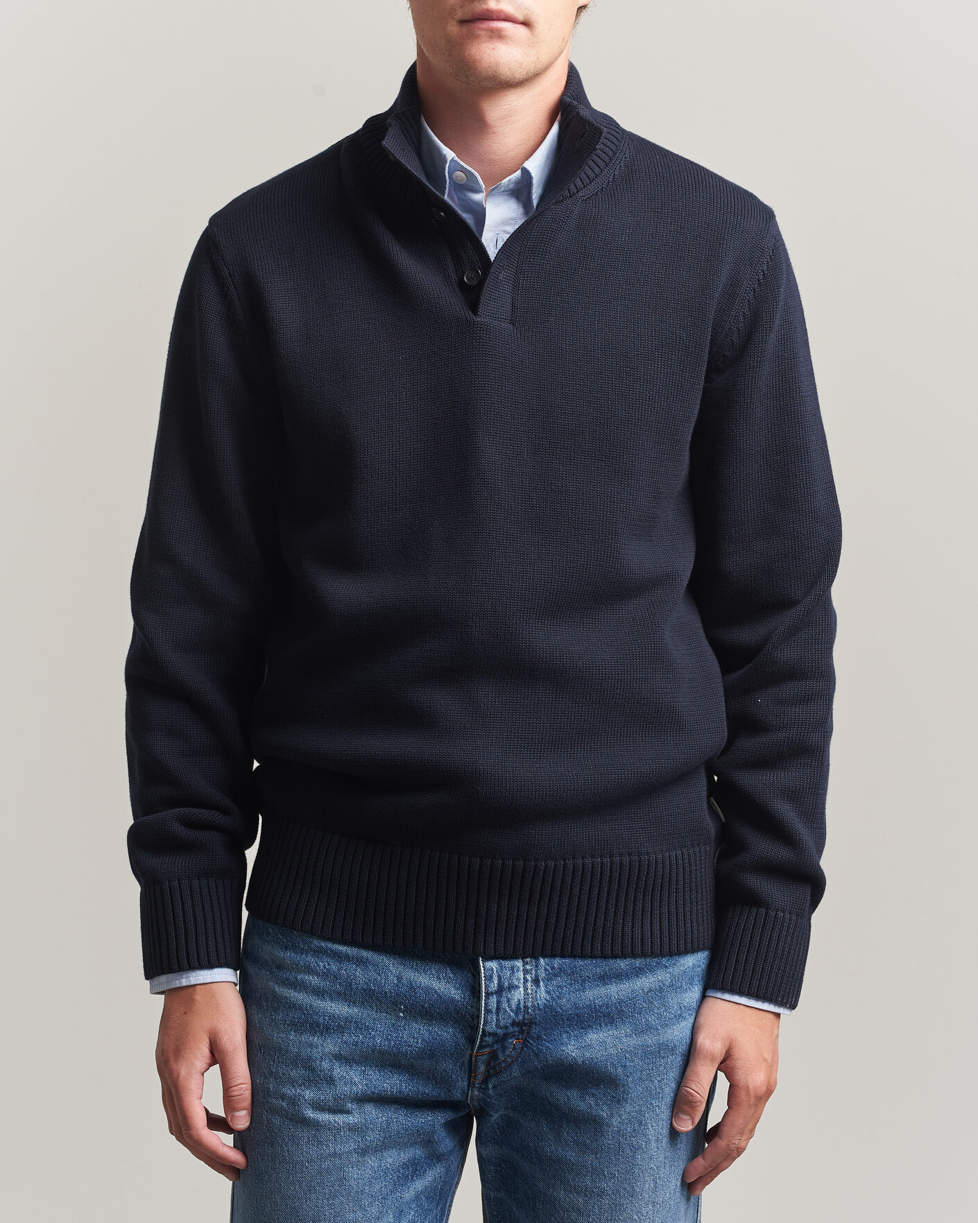 Homme | Pulls Et Tricots | Gant | Supima Cotton Half Buttoned Neck Evening Blue