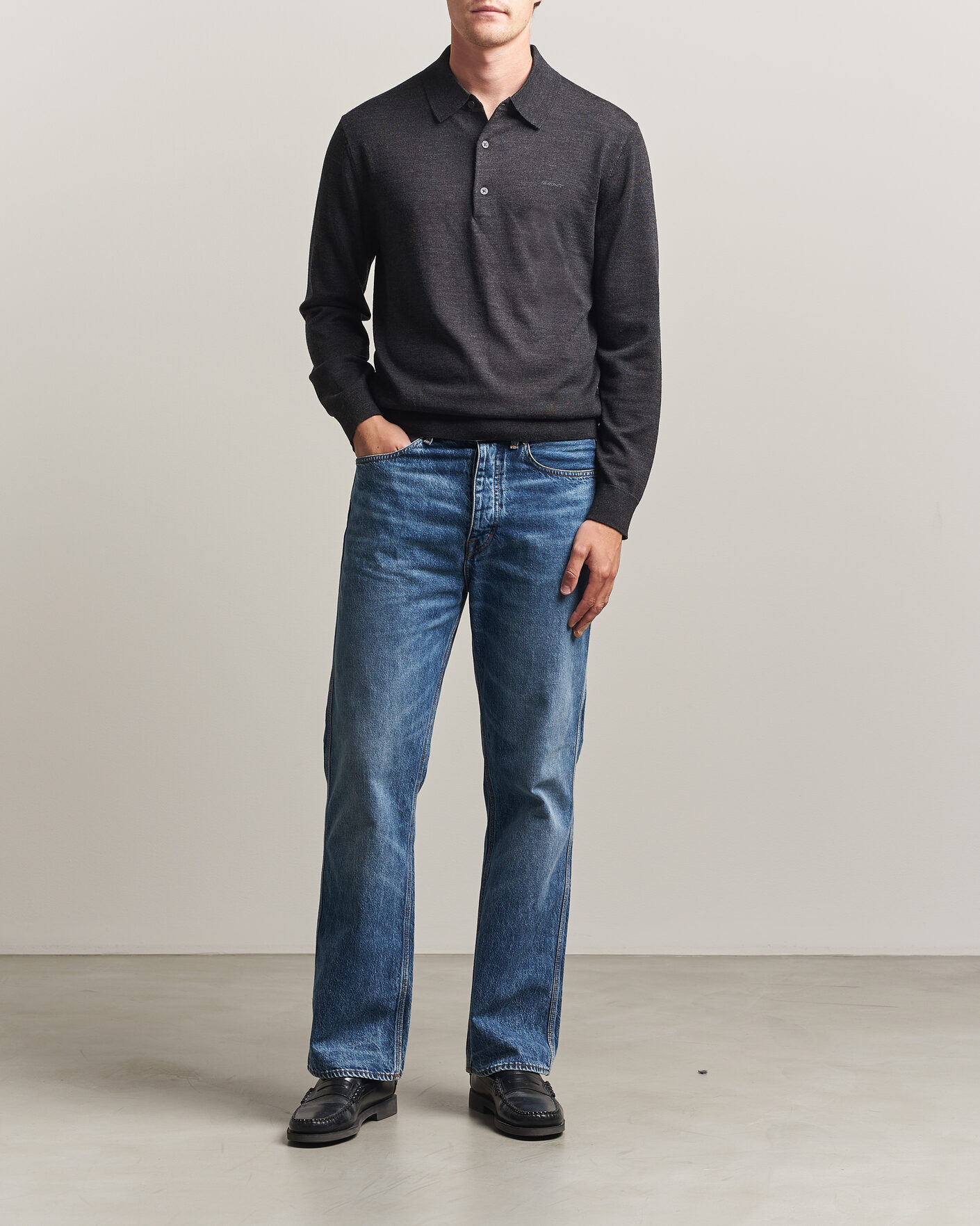 Homme | Pulls Et Tricots | Gant | Extrafine Merino Knitted Polo Dark Charcoal Melange