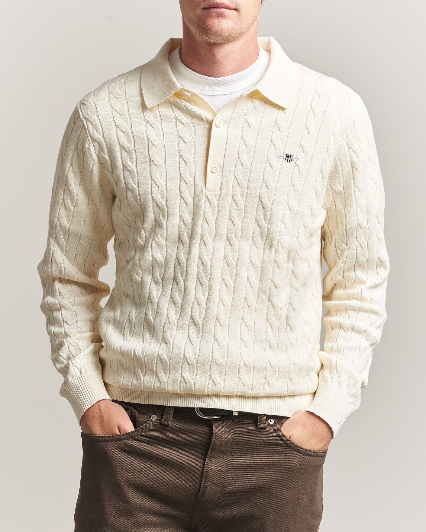 Homme | Pulls Et Tricots | Gant | Cotton Cable Polo Cream