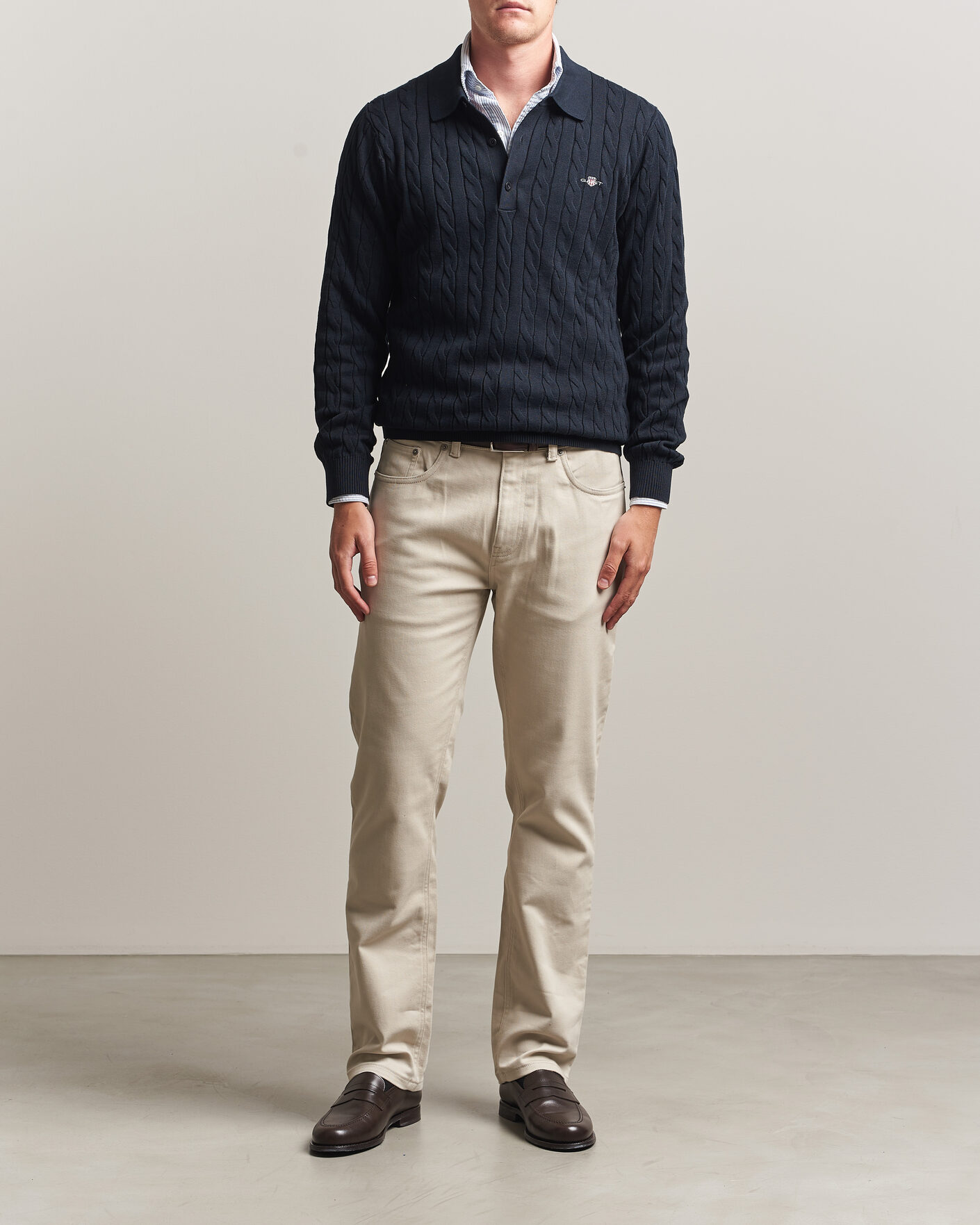 Homme | Pulls Et Tricots | Gant | Cotton Cable Polo Evening Blue