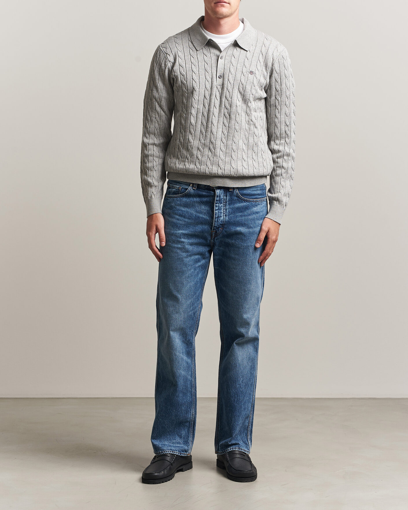 Homme | Pulls Et Tricots | Gant | Cotton Cable Polo Grey Melange
