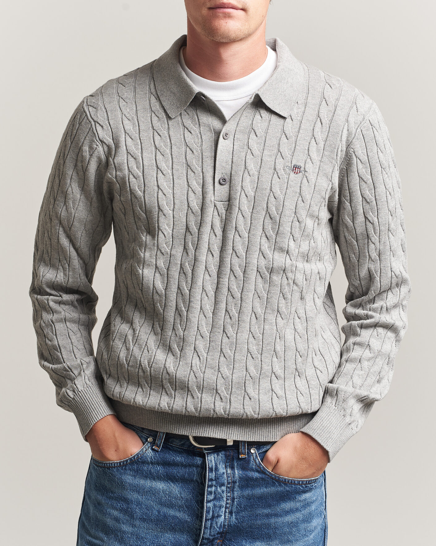 Homme | Pulls Et Tricots | Gant | Cotton Cable Polo Grey Melange
