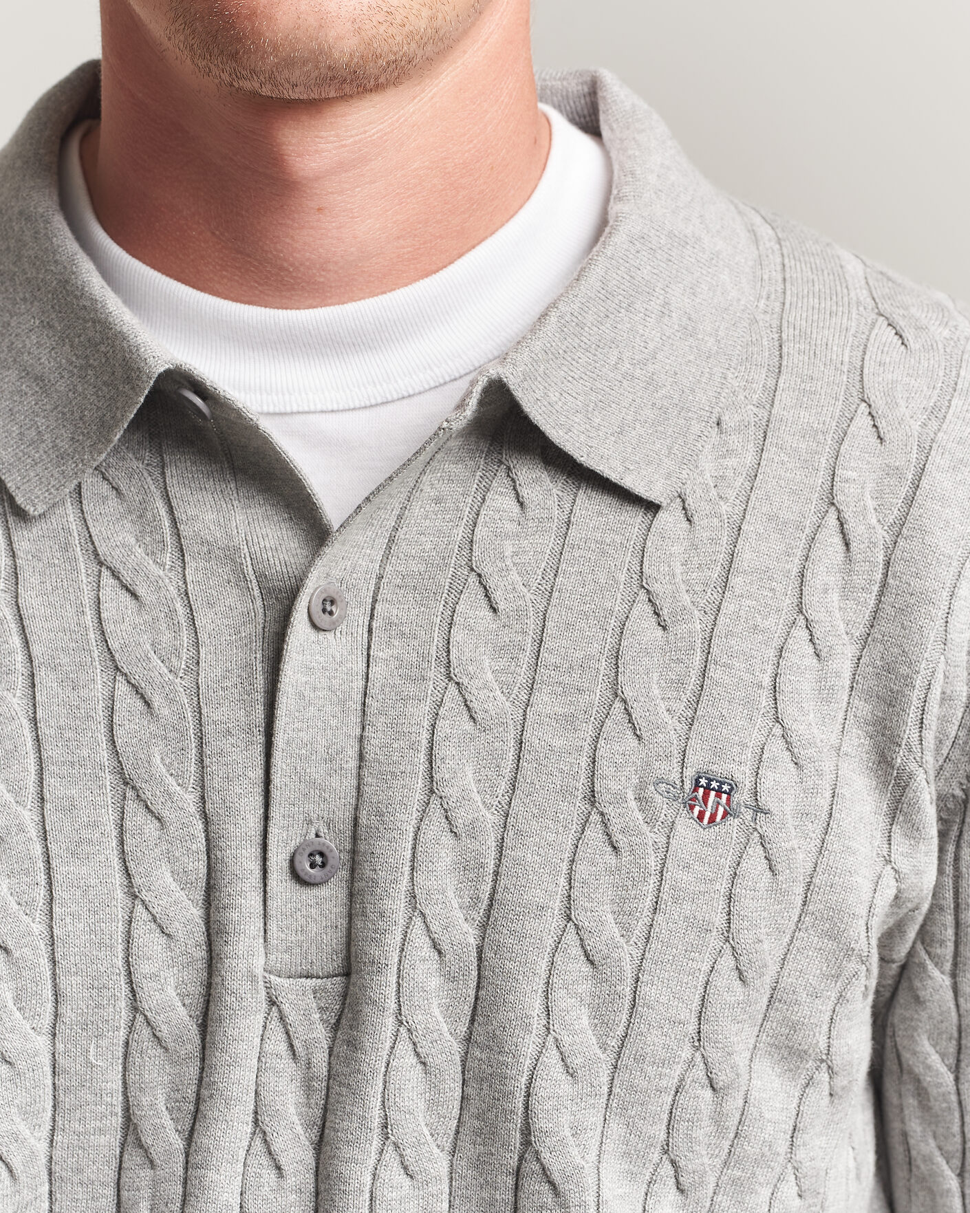 Homme | Pulls Et Tricots | Gant | Cotton Cable Polo Grey Melange