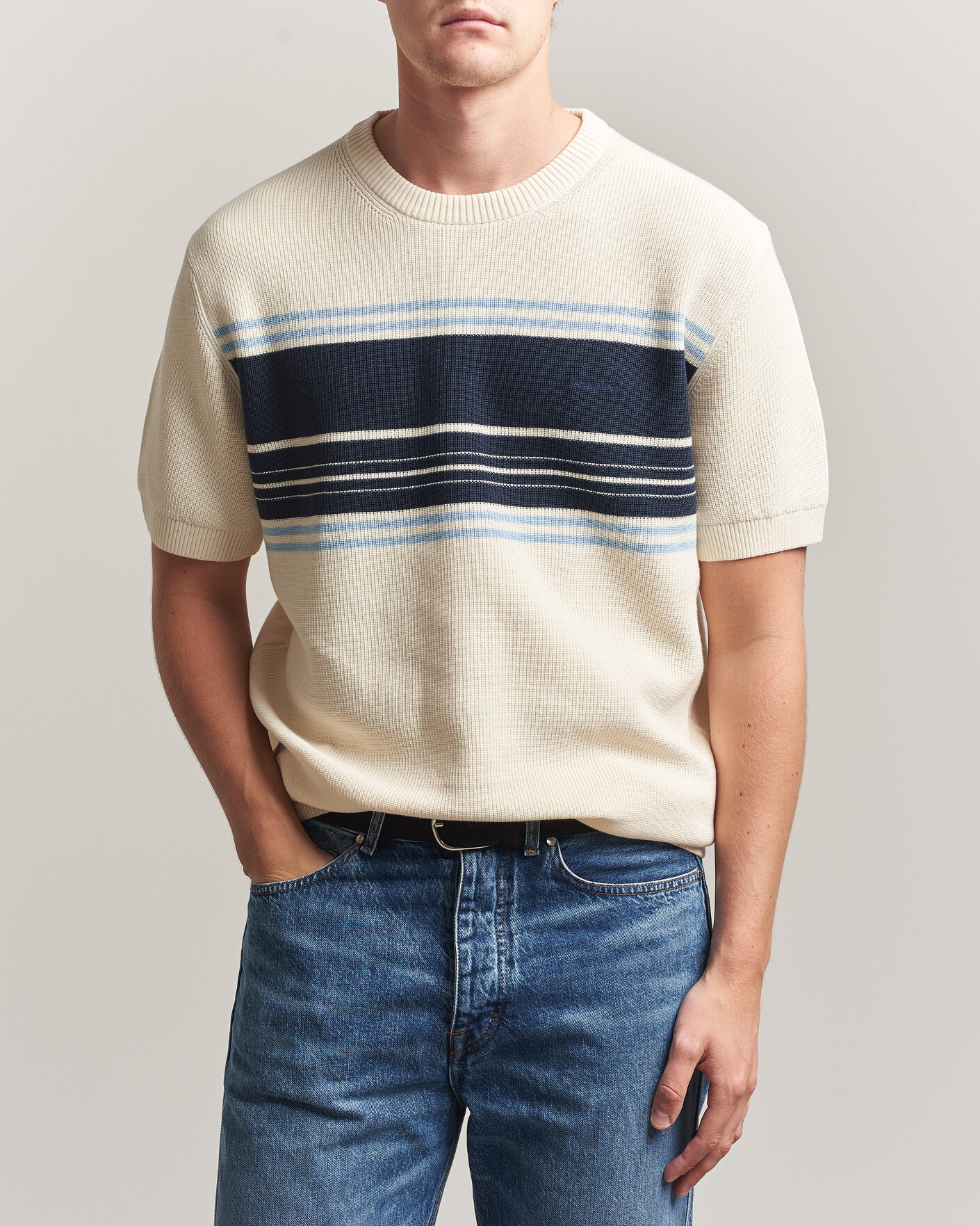 Homme | T-shirts | Gant | Knitted Striped T-shirt Cream
