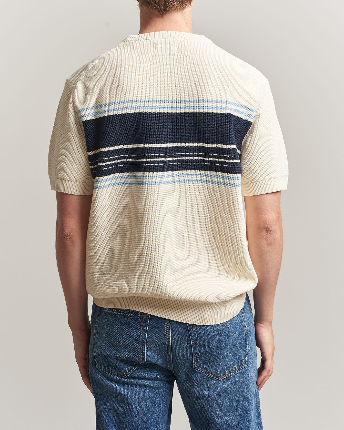 Homme | T-shirts | Gant | Knitted Striped T-shirt Cream