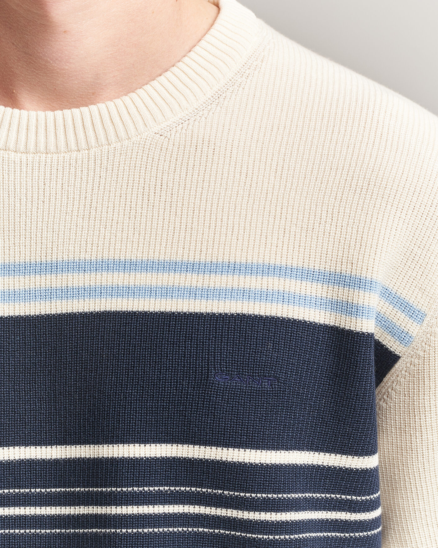 Homme | T-shirts | Gant | Knitted Striped T-shirt Cream