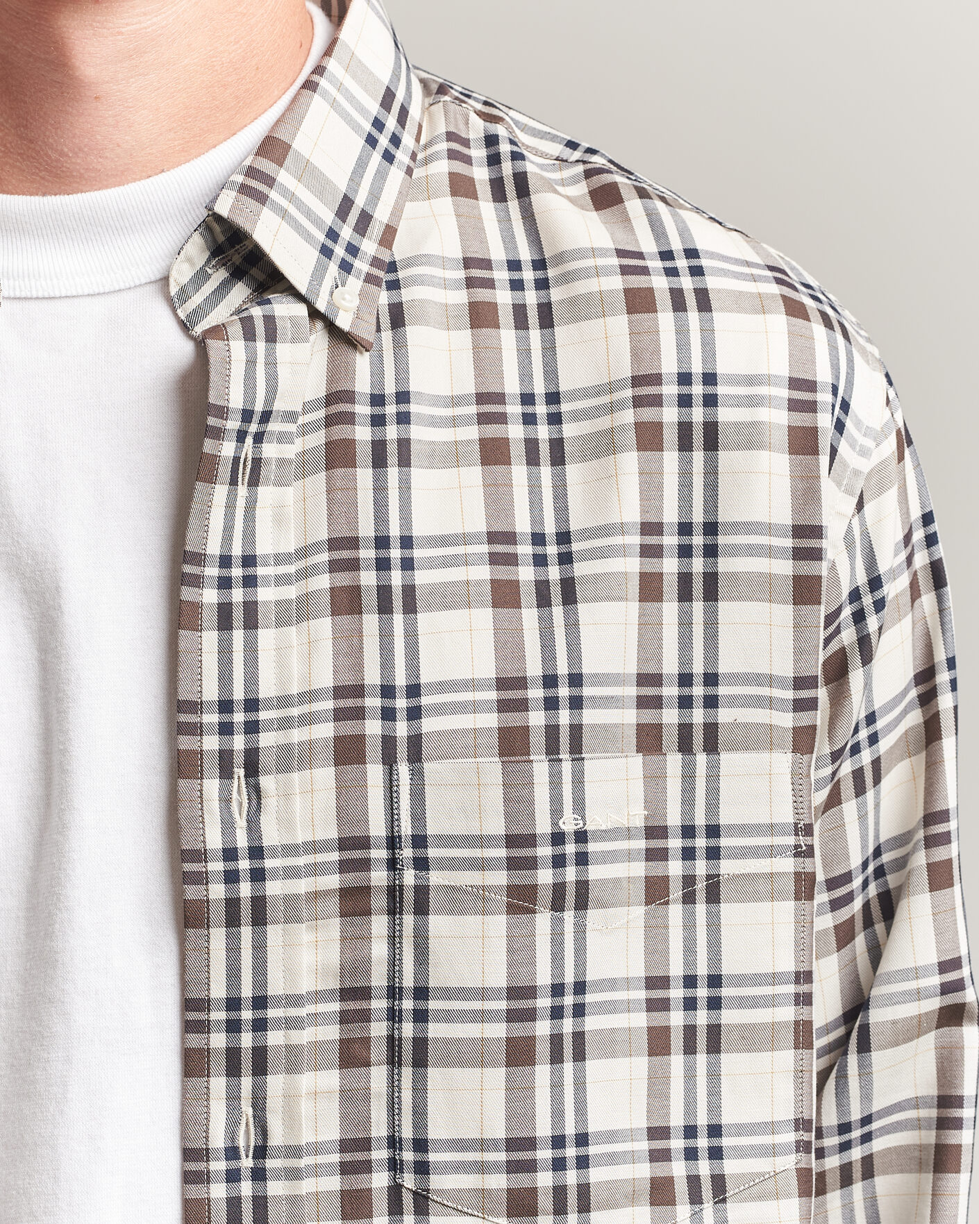 Homme | Chemises | Gant | Regular Fit Twill Checked Shirt Sand