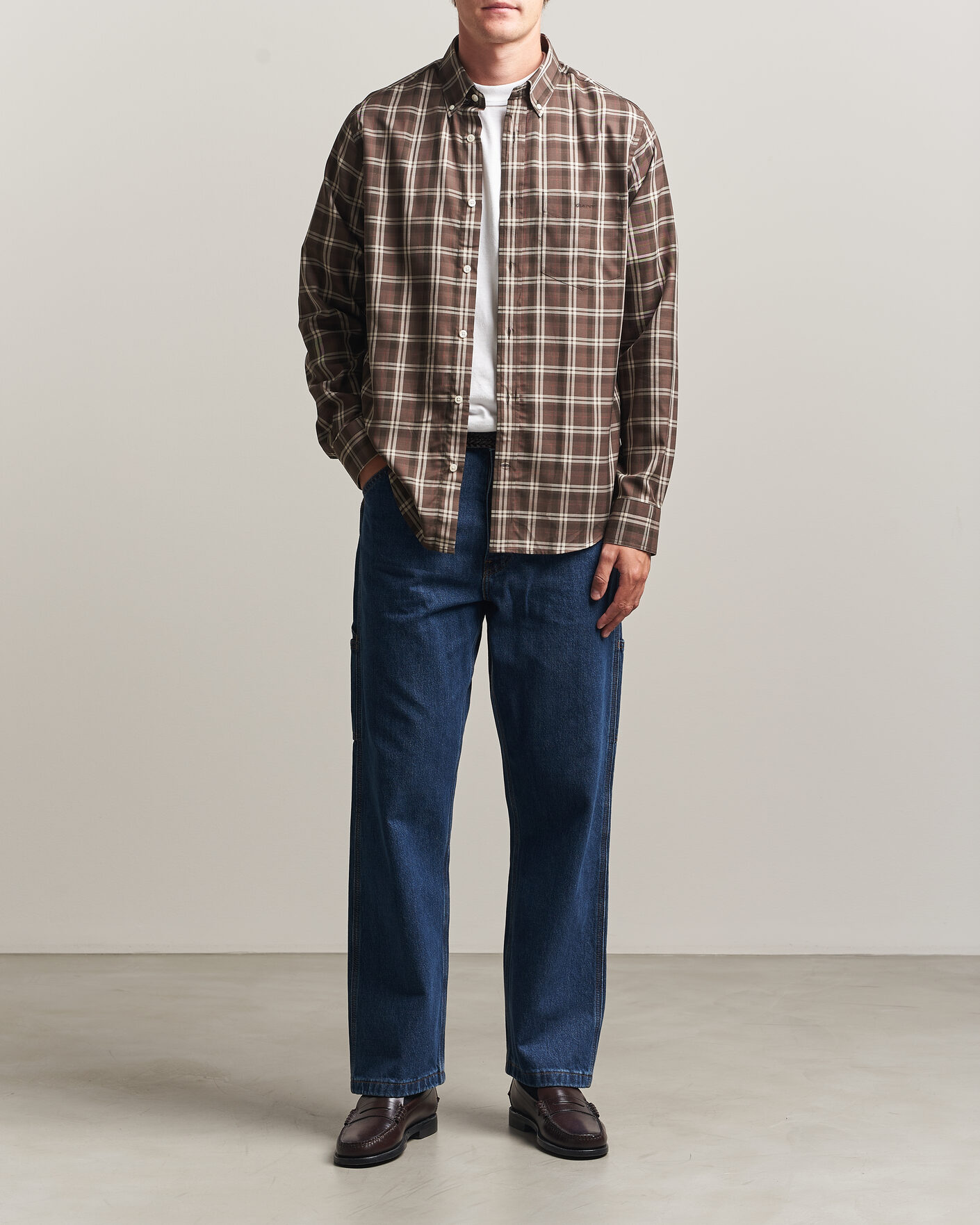 Homme | Chemises | Gant | Regular Fit Twill Checked Shirt Faded Taupe