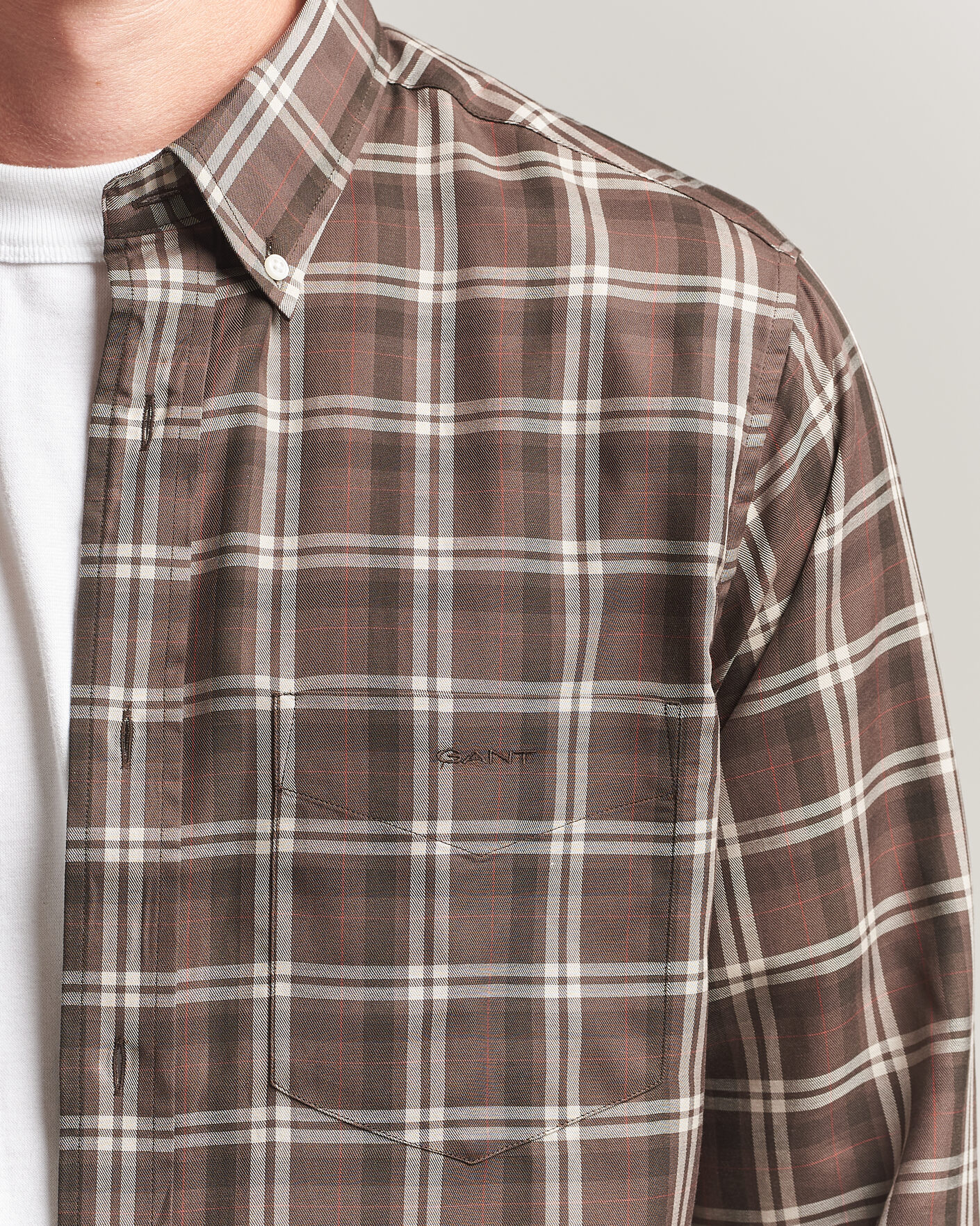 Homme | Chemises | Gant | Regular Fit Twill Checked Shirt Faded Taupe