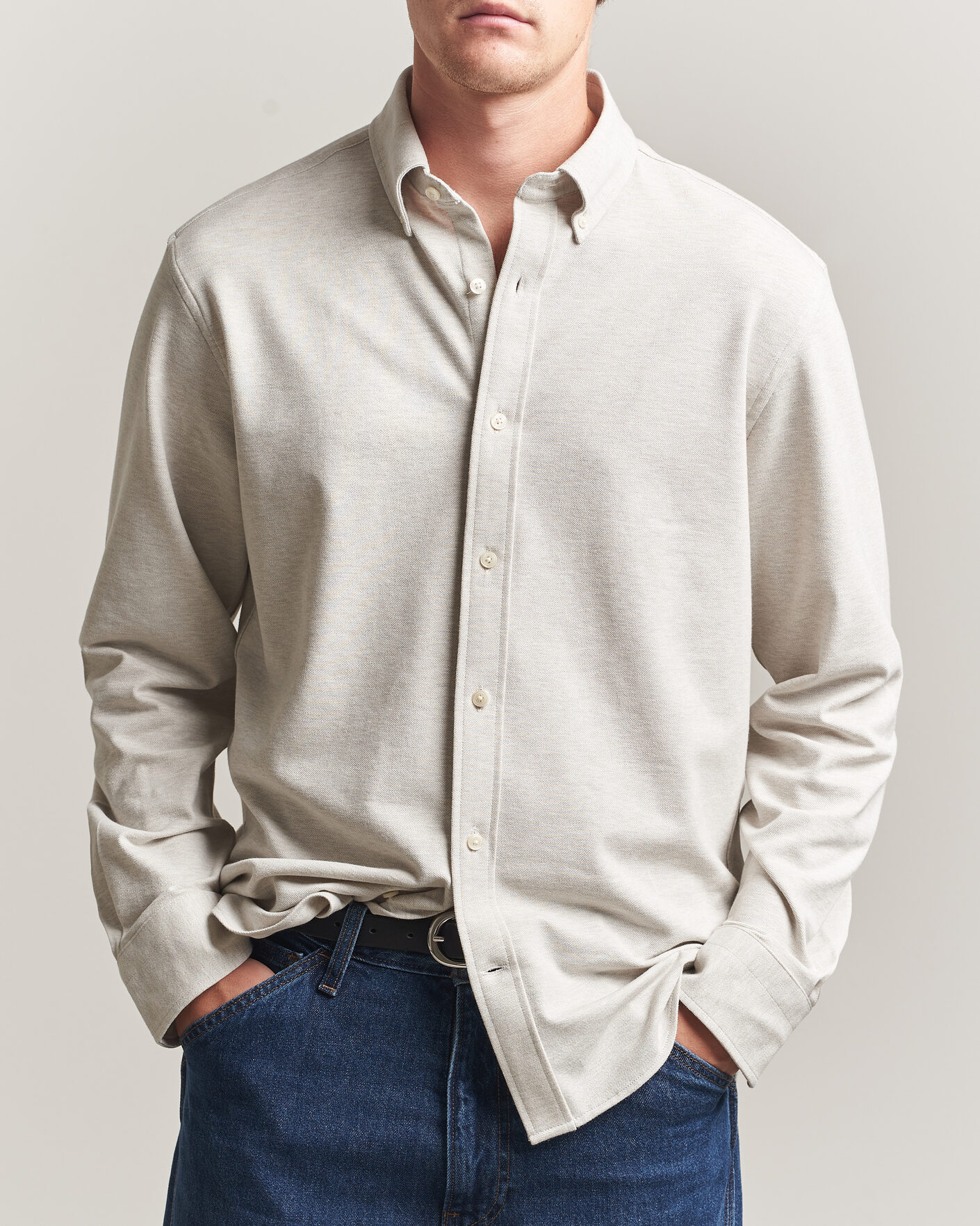 Homme | Chemises | Gant | Regular Fit Jersey Pique Shirt Light Beige Melange