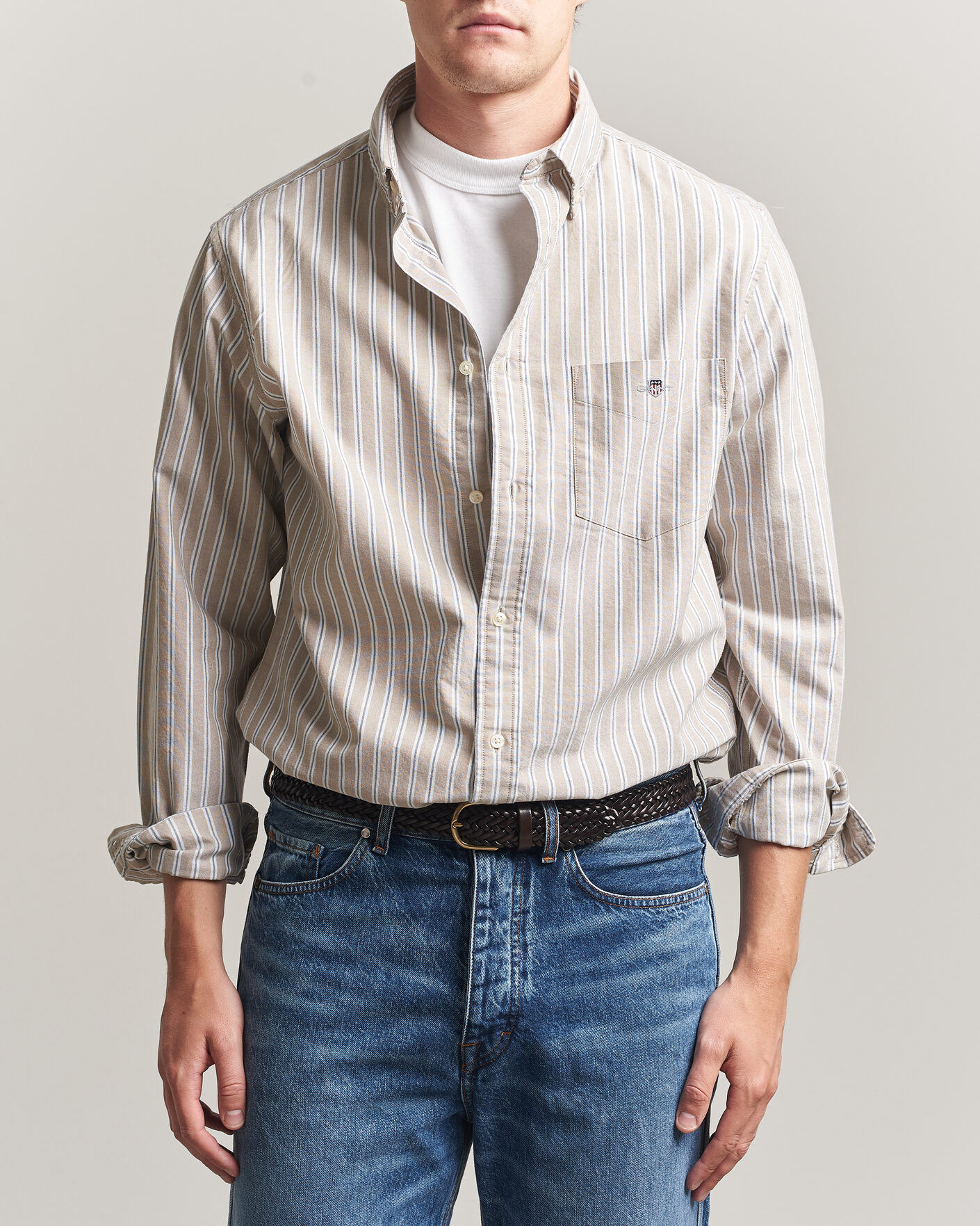 Homme | Chemises | Gant | Regular Fit Classic Striped Oxford Shirt Light Taupe