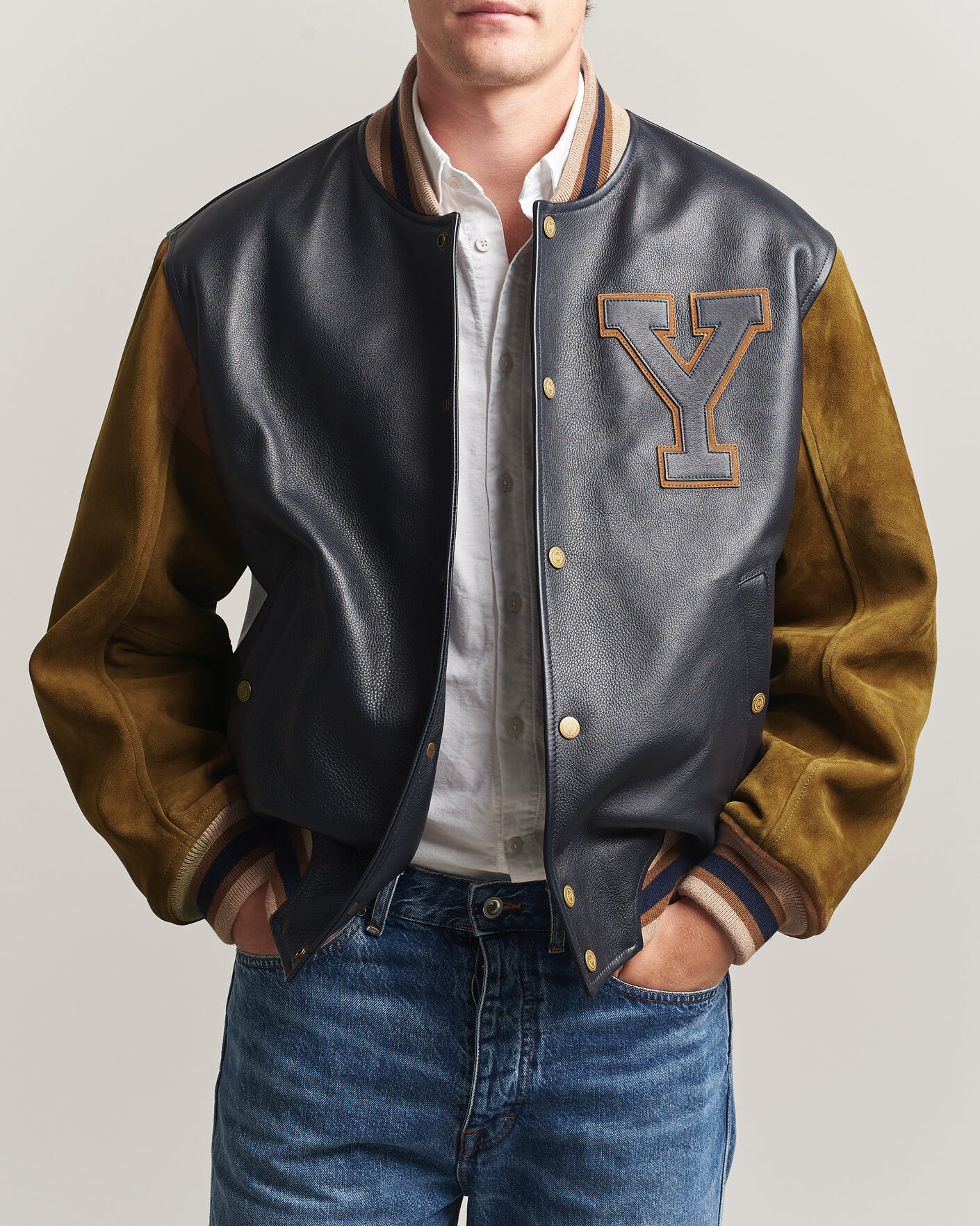Homme | Manteaux Et Vestes | Gant | YALE Suede/Leather Varsity Jacket Navy