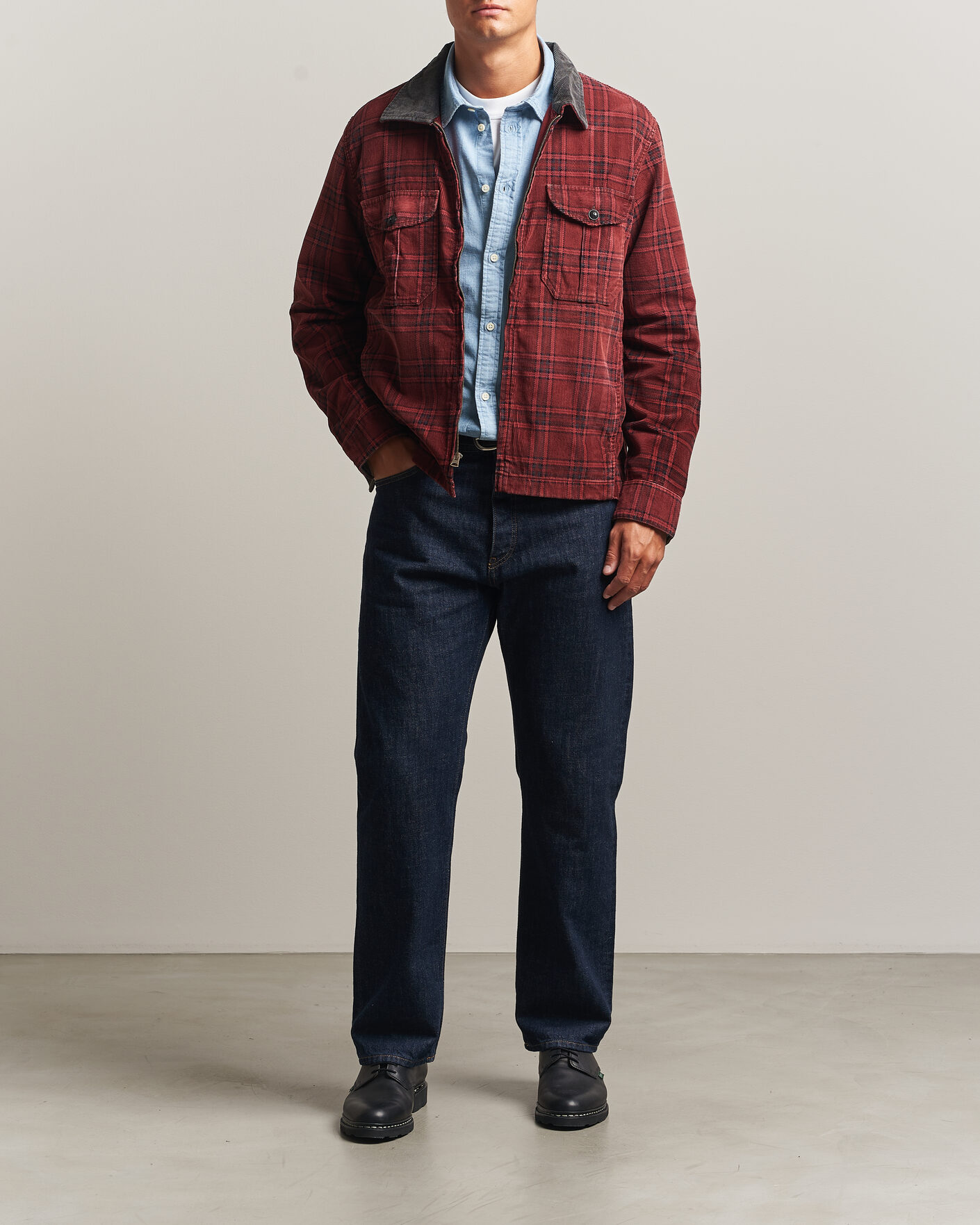 Homme | Manteaux Et Vestes | RRL | Corduroy Zip Shirt Jacket Red/Black