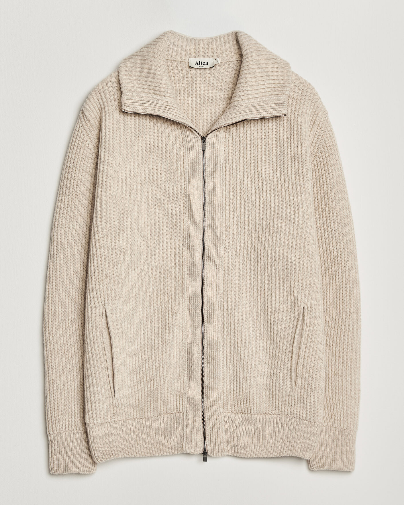 Homme | Pulls Et Tricots | Altea | Rib Wool Bomber Cardigan Beige