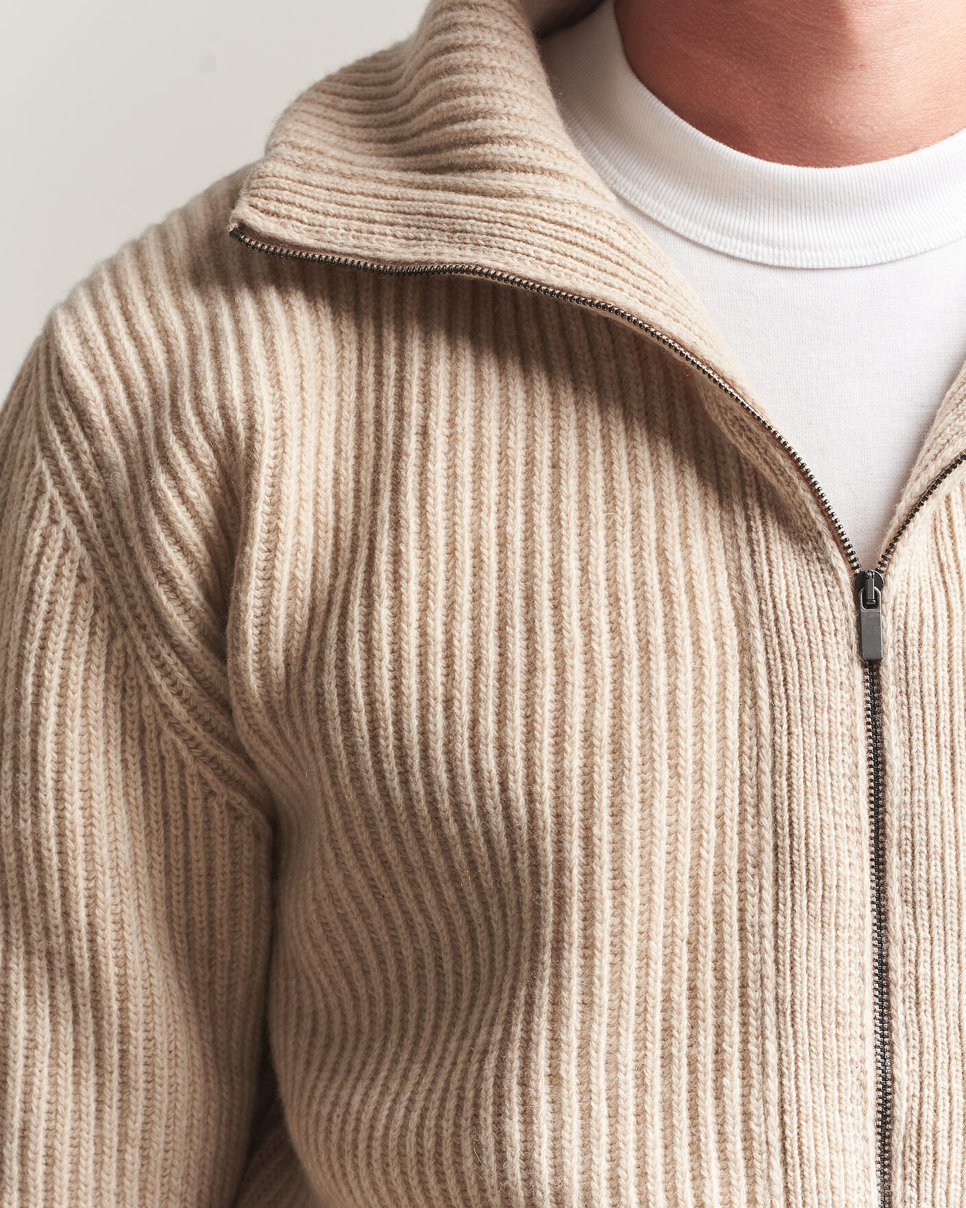 Homme | Pulls Et Tricots | Altea | Rib Wool Bomber Cardigan Beige