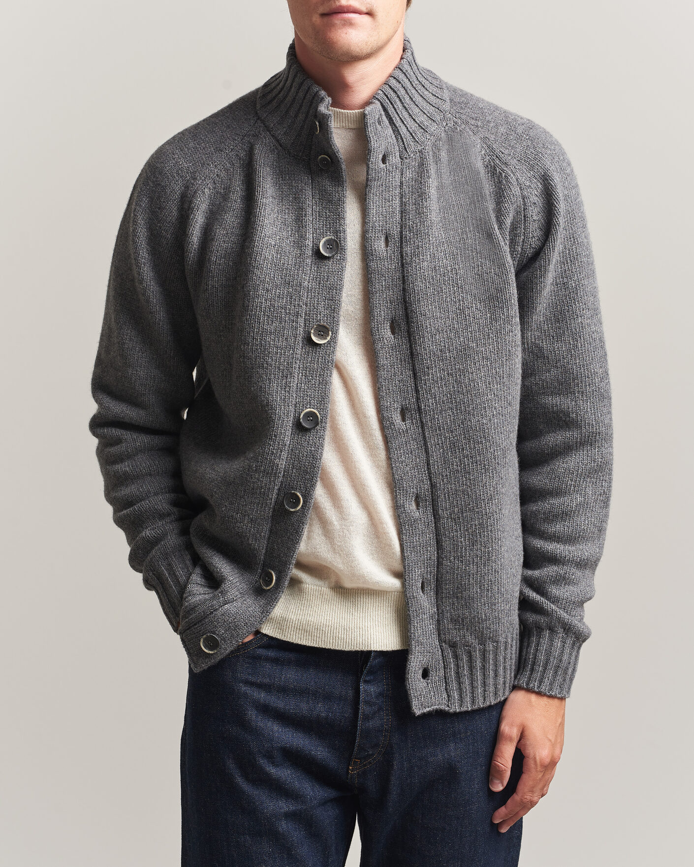 Homme | Pulls Et Tricots | Altea | Raglan Sleeve Buttoned Cardigan Grey Melange