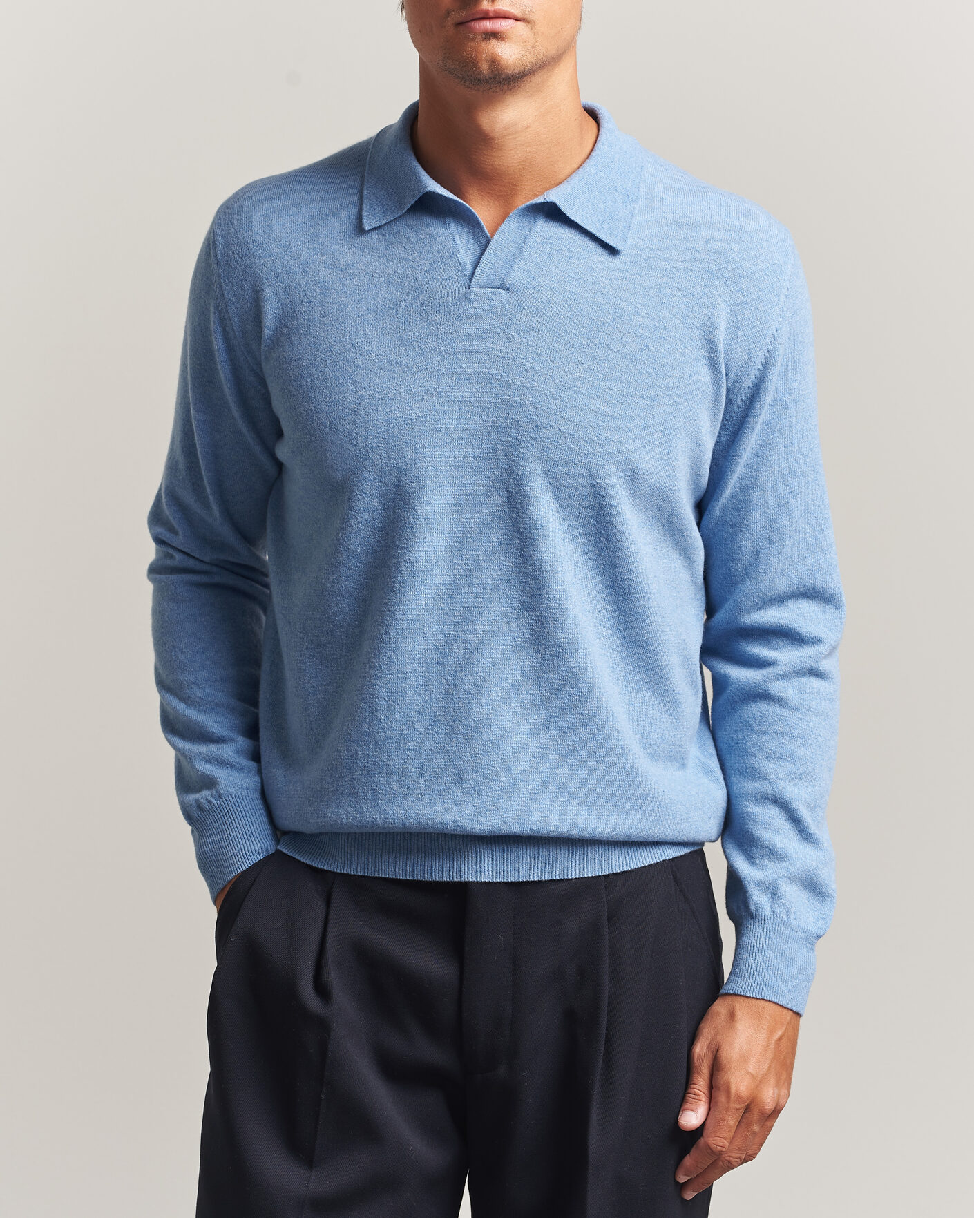 Homme | Pulls Et Tricots | Altea | Long Sleeve Knitted Polo Sky Blue