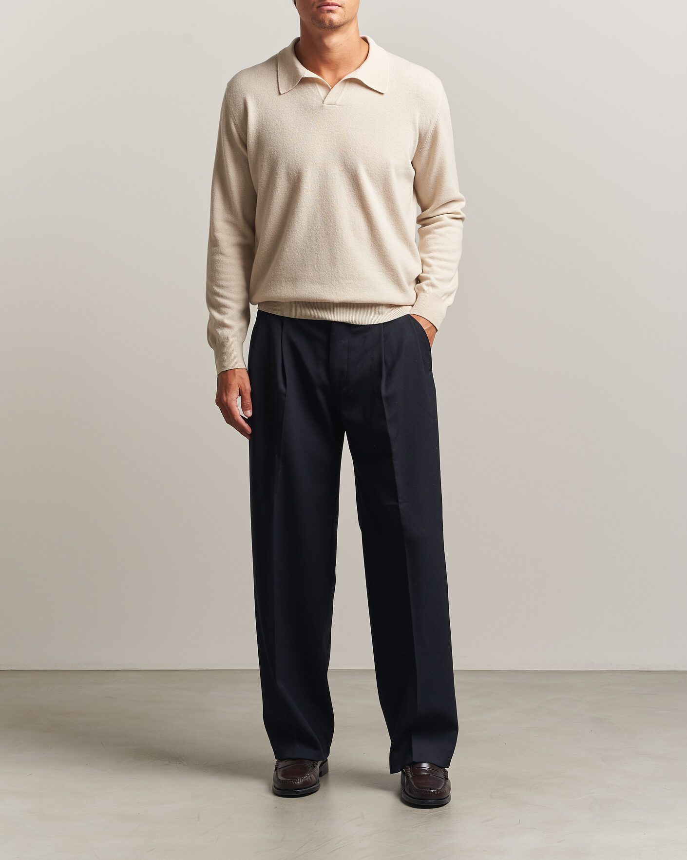 Homme | Pulls Et Tricots | Altea | Long Sleeve Knitted Polo Beige